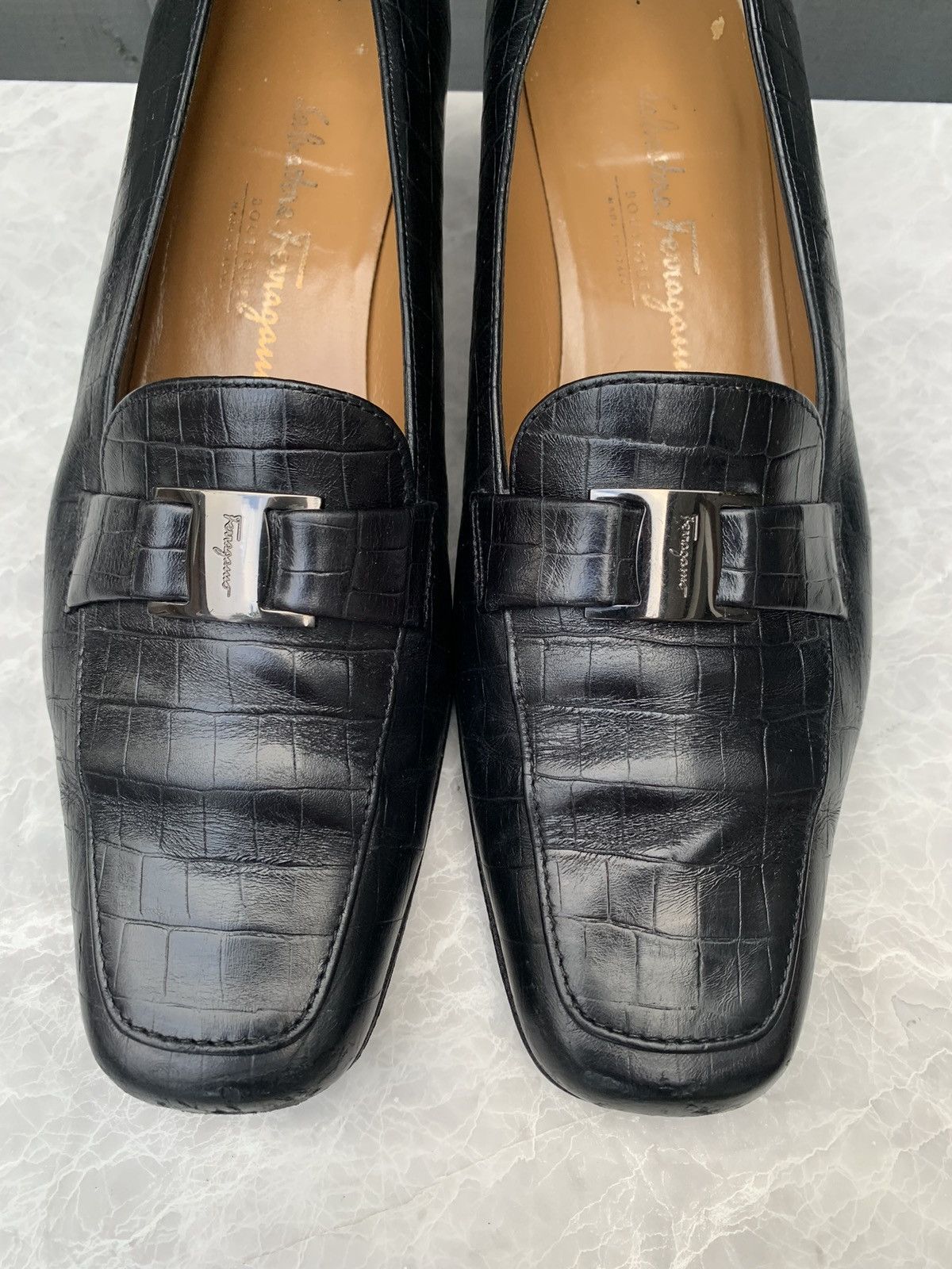 Salvatore Ferragamo × Vintage Vintage Salvatore Ferragamo Boutique Croc Leather Square Toe Size US 6.5 / IT 36.5 - 4 Thumbnail