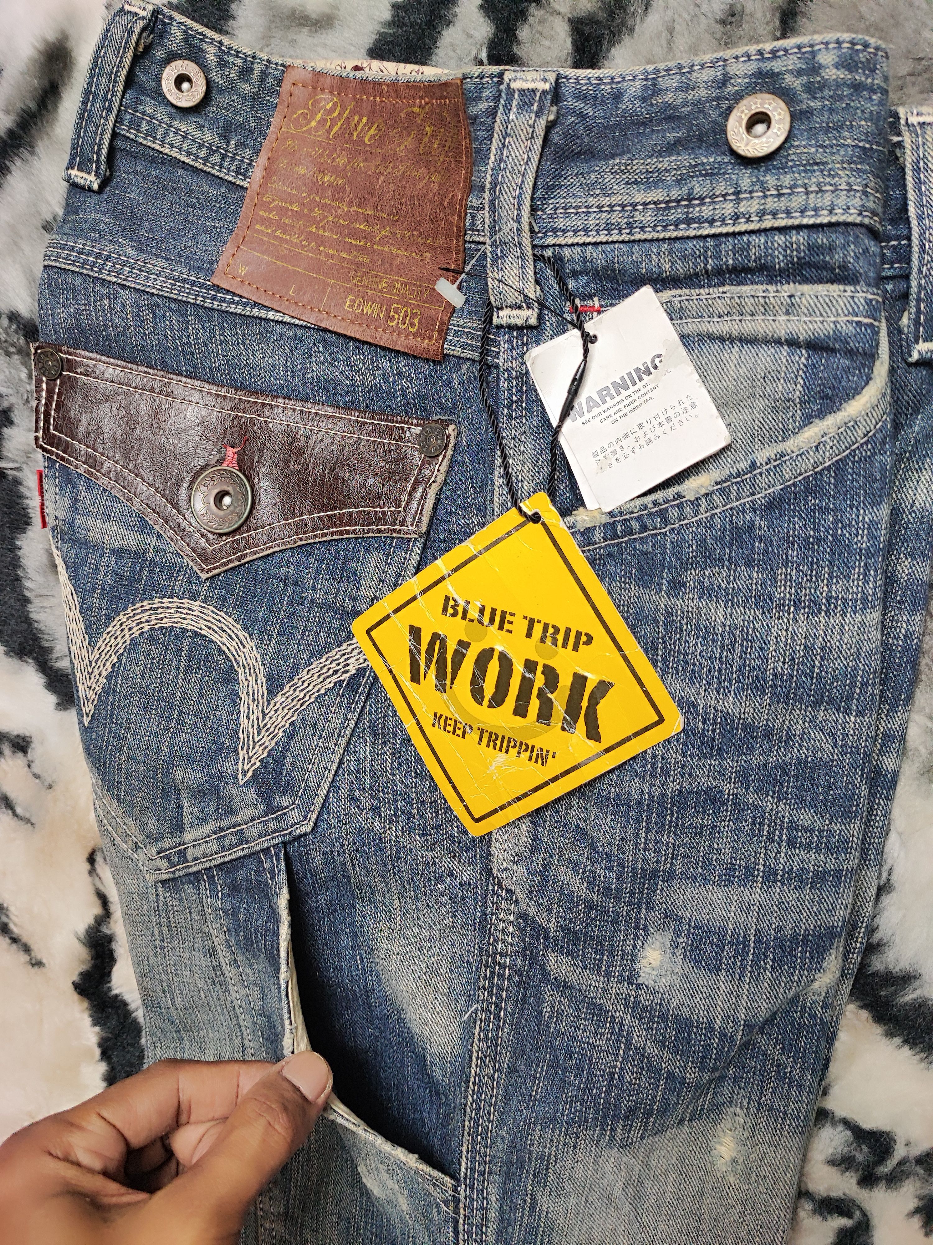 Edwin Deadstock Edwin 503 Blue Trip Work Paint Splatter Size US 29 - 19 Thumbnail