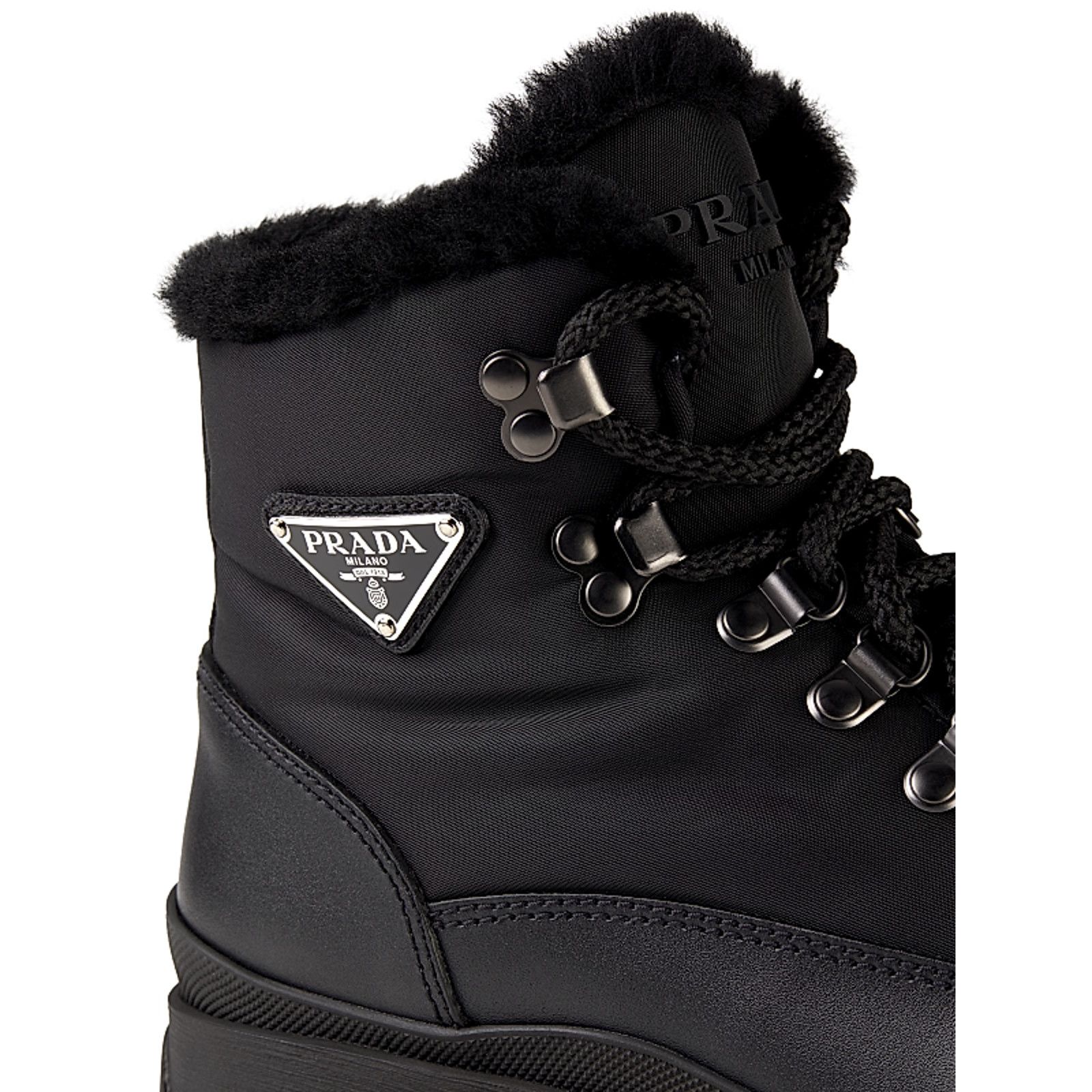 Prada Prada Brixxen 38 Black Shearling Leather Nylon Lug Sole Size US 10.5 / IT 40.5 - 7 Thumbnail
