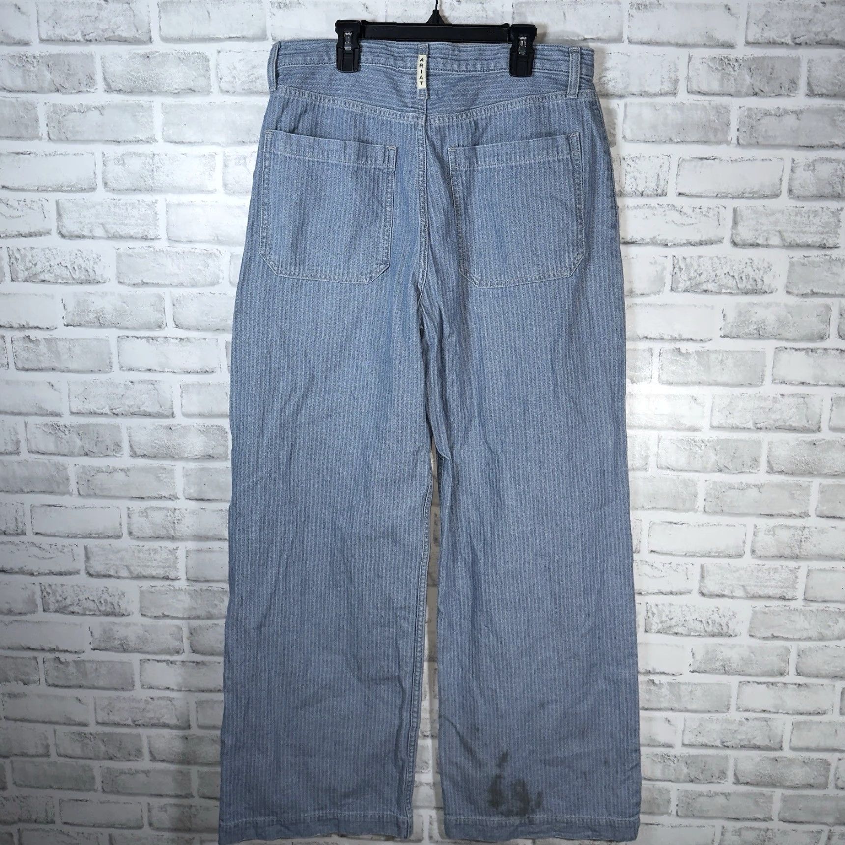 Ariat Ariat High Rise Wide Leg Jeans Blue Pinstripe Womens 32R X 32 Size 24" / US 00 / IT 34 - 5 Thumbnail
