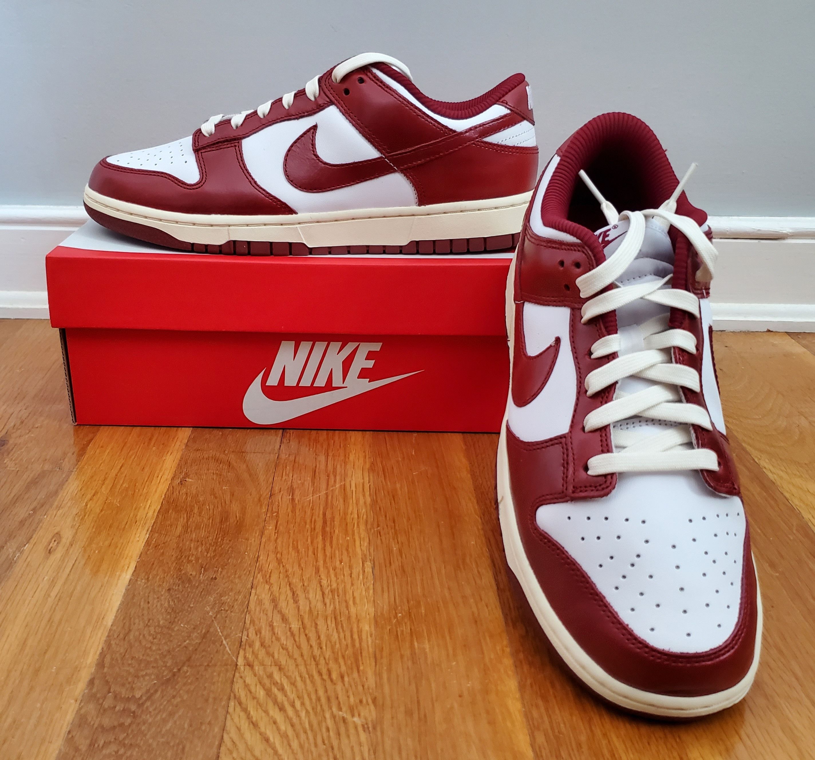 image of Nike Dunk Low Prm Vintage Team Red Shoes in Team Red/White, Women's (Size 10.5)