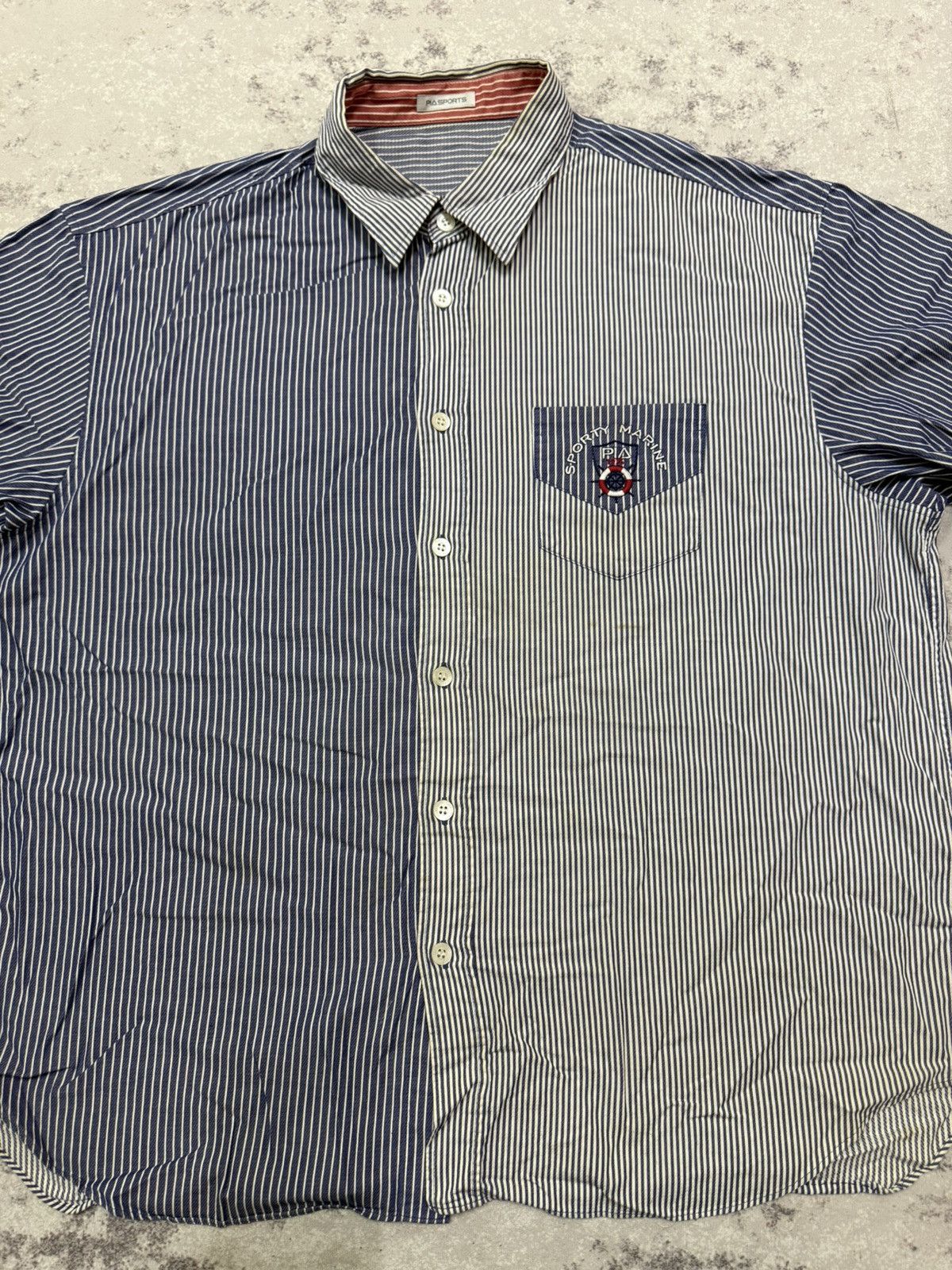 Japanese Brand Piasports Colorblock Blue Stripe Logo Chest Button Up Shirt Size US XL / EU 56 / 4 - 7 Thumbnail
