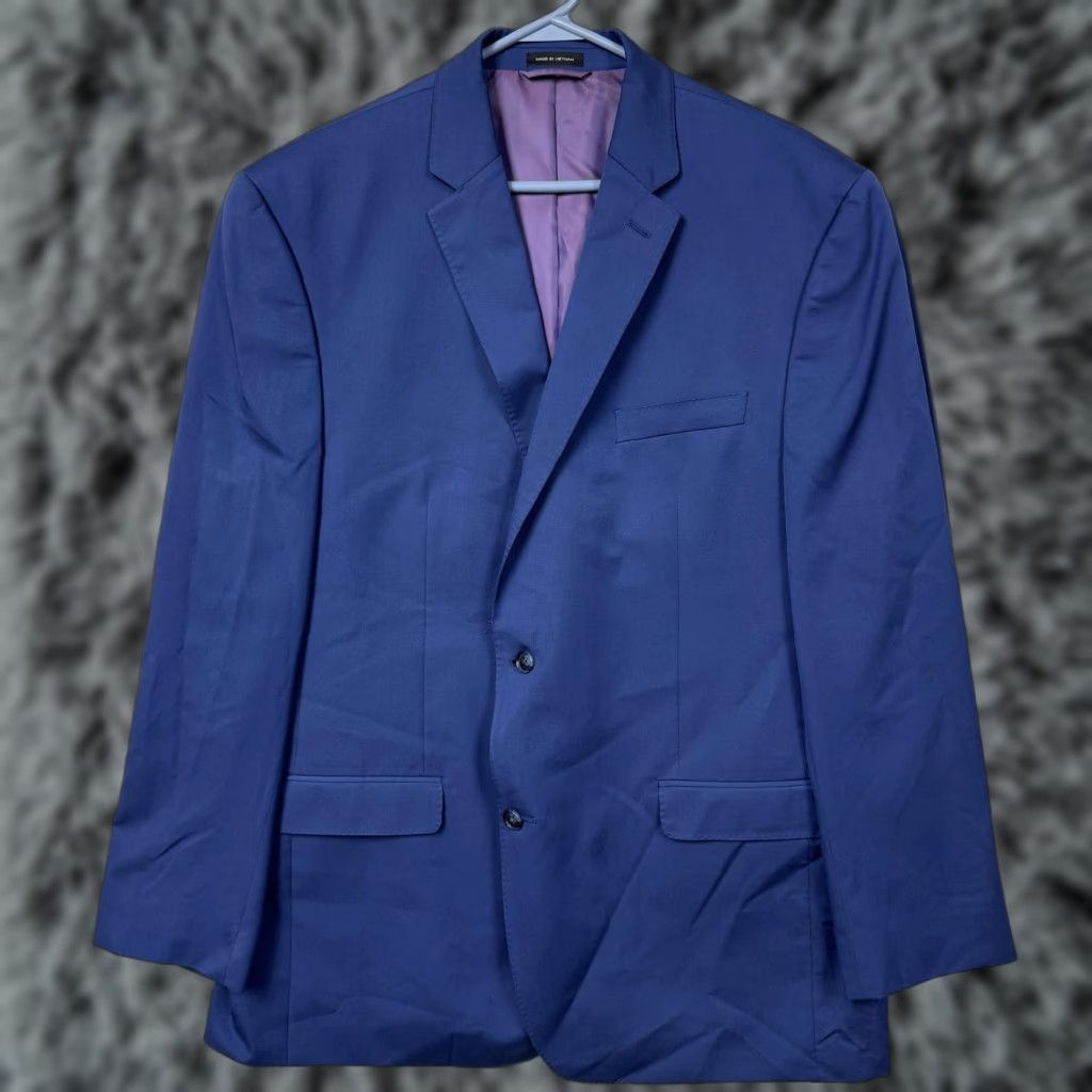 Sean John Sean John Suit Jacket Blue 46L Long Notch Lapel Two-Button Single-Breasted Mens Blazer Business Formal Luxury Size 46R - 1 Thumbnail