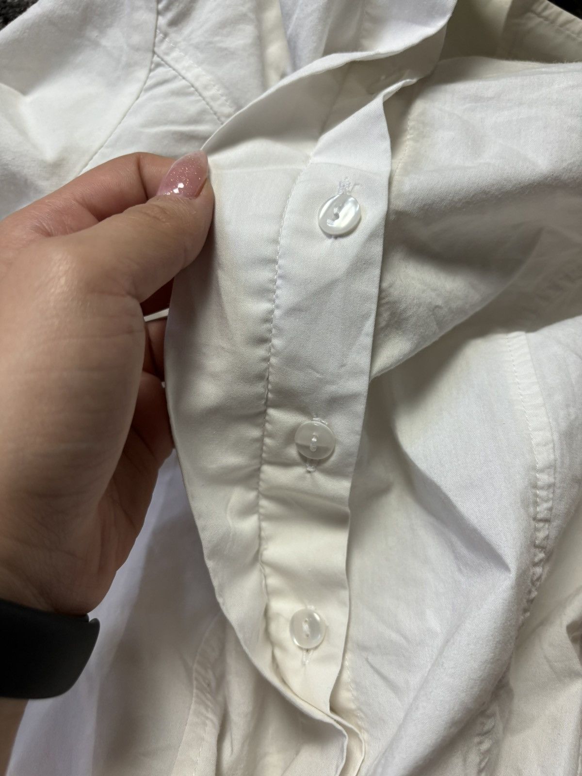 Designer × Japanese Brand × Vintage Vintage Simon jersey long-sleeve button up white blouse Size M / US 6-8 / IT 42-44 - 2 Thumbnail