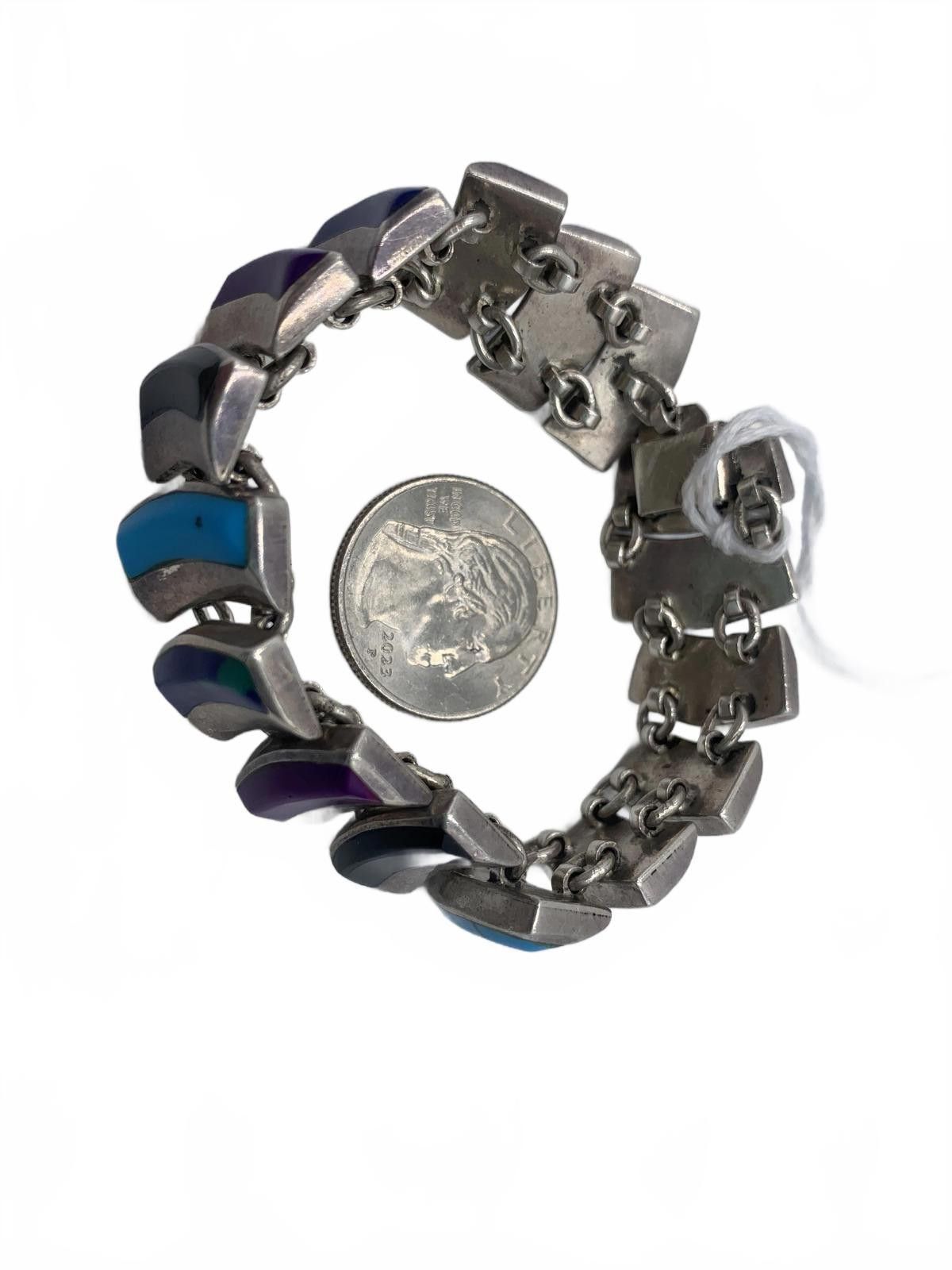Other Taxco 950 Silver Turquoise, Lapis Lazuli & Onyx Bracelet Size ONE SIZE - 6 Thumbnail