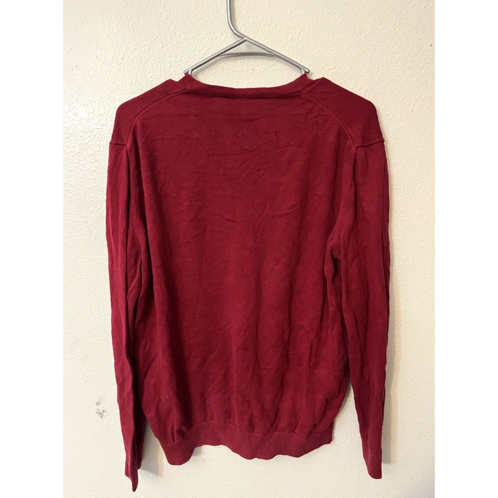 Lacoste LACOSTE VINTAGE V-Neck Sweater Men's Large Regular Fit Solid Bordeaux Red Classic Preppy Office Career Size US L / EU 52-54 / 3 - 3 Thumbnail