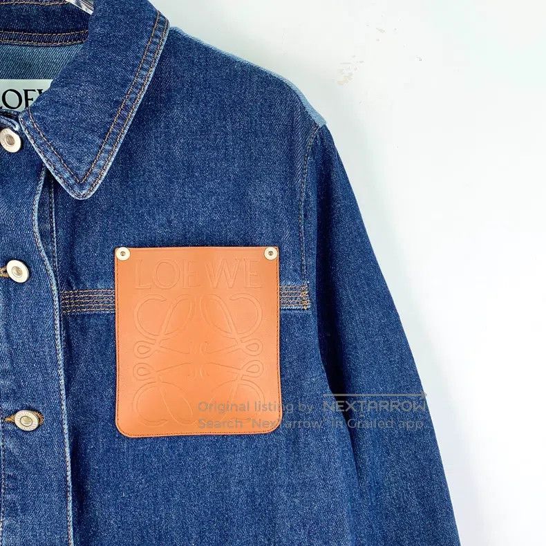 Loewe Loewe Dark Blue Leather Branding Cotton Collared Single-br Size XS / US 0-2 / IT 36-38 - 3 Thumbnail