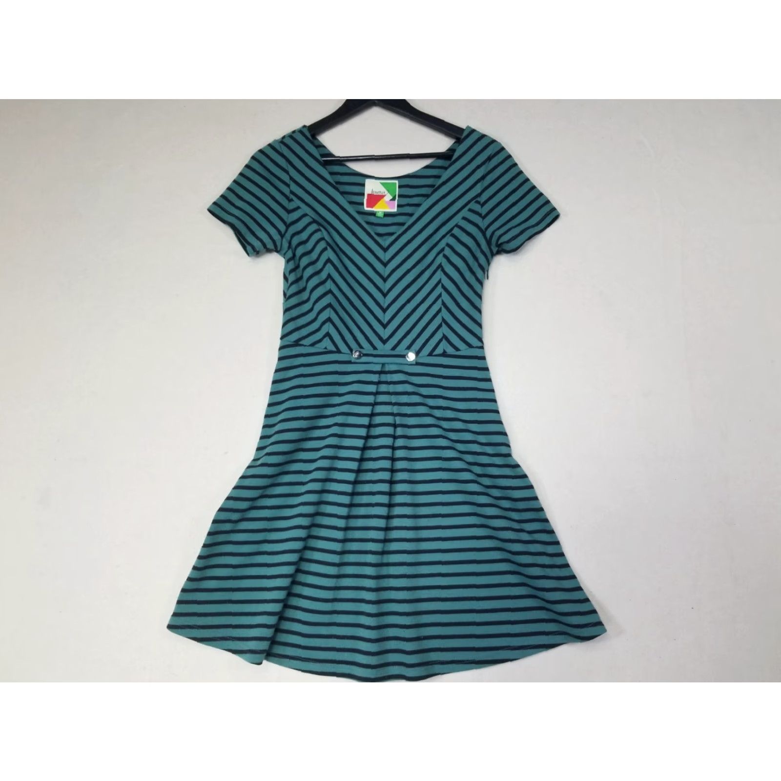 Vintage Fervour Green Striped Dress Short Sleeve Size Medium Size 32" / US 10 / IT 46 - 2 Thumbnail