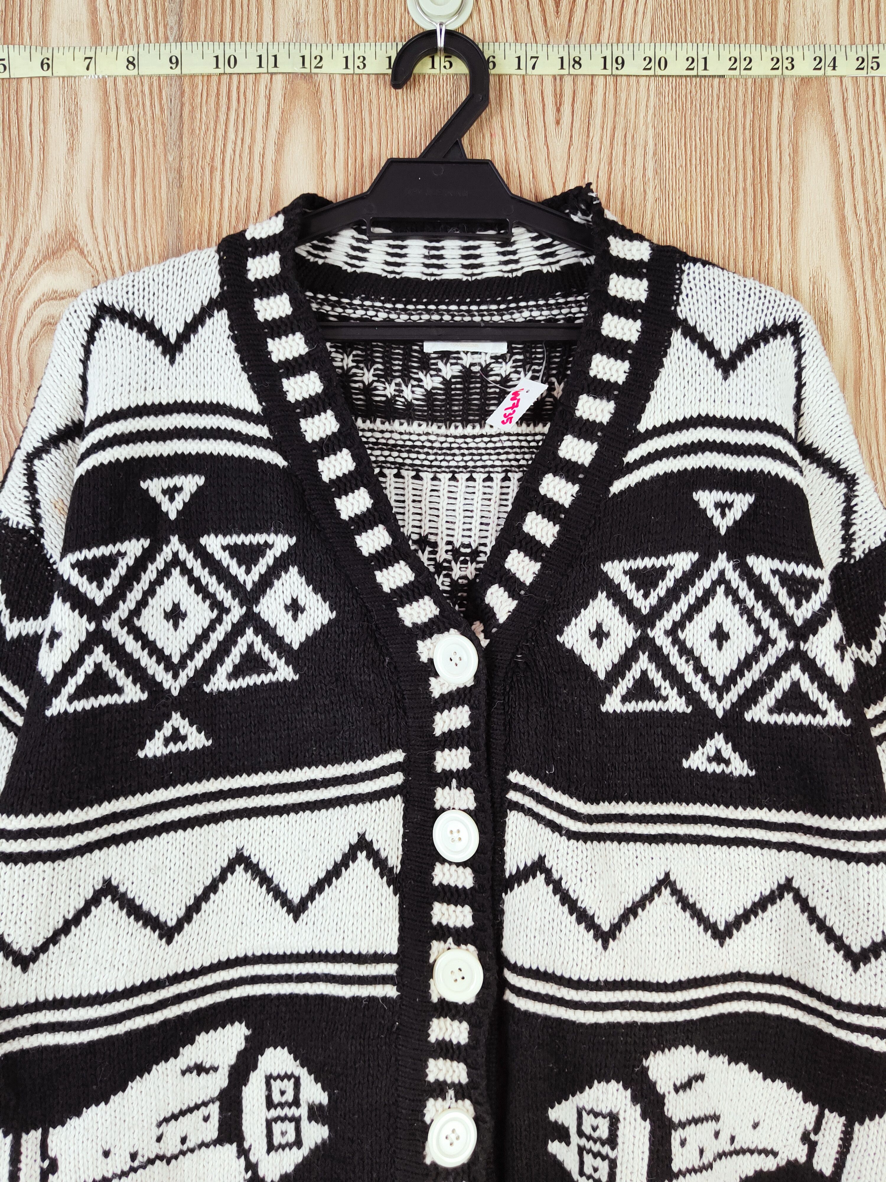 Japanese Brand DL GRL Black White motive art Knitwear Cardigan #W735 Size M / US 6-8 / IT 42-44 - 2 Thumbnail