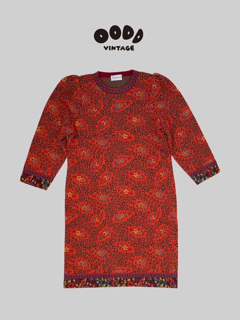 Yves Saint Laurent YSL 90s Floral Shoulder Pad Dress - dmc Size US 36 / EU 52 - 1 Thumbnail