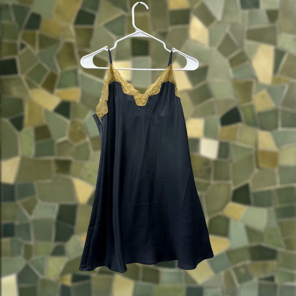 Vintage VINTAGE Edgemont Womens Nightgown Gown Sleeveless V-Neck Black 80s 90s Nightwear VTG Womens M Black Lace Trim Size ONE SIZE - 1 Thumbnail