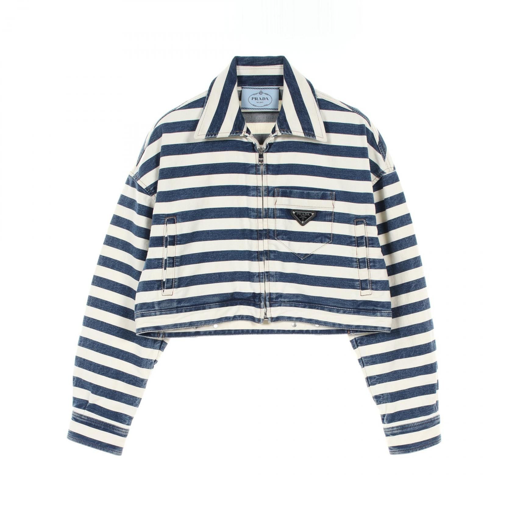 Prada Prada Denim Jacket Stripes Cotton Indigo Blue White Damage Processing Size ONE SIZE - 1 Thumbnail