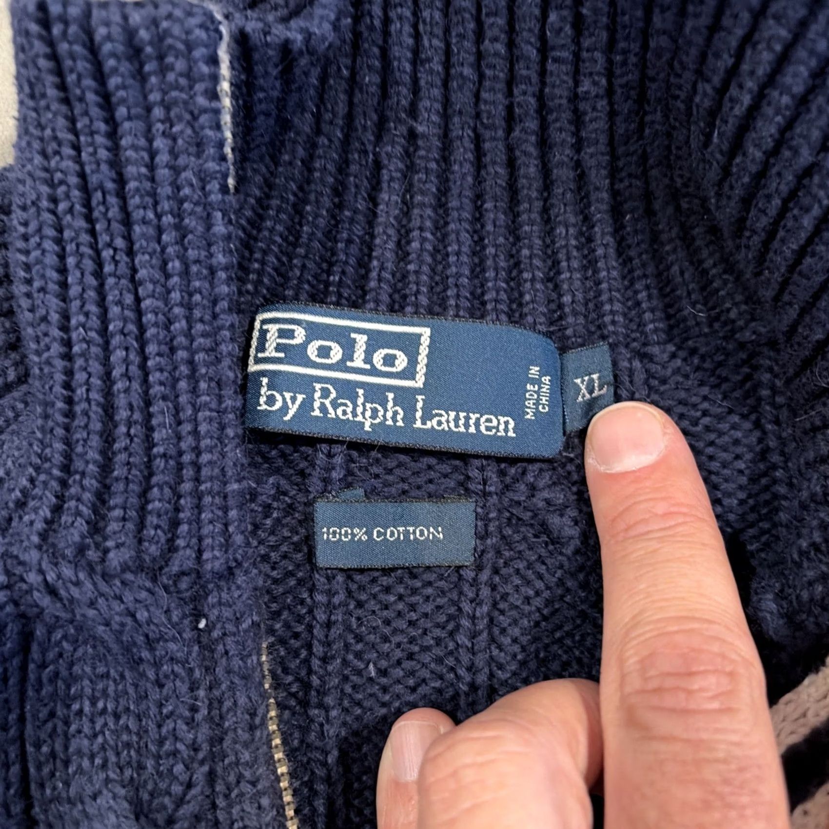 Polo Ralph Lauren VINTAGE Polo Ralph Lauren Navy Cable Knit Quarter Zip Sweater Big Patch XL Men Knit Sweater Size US XL / EU 56 / 4 - 3 Thumbnail