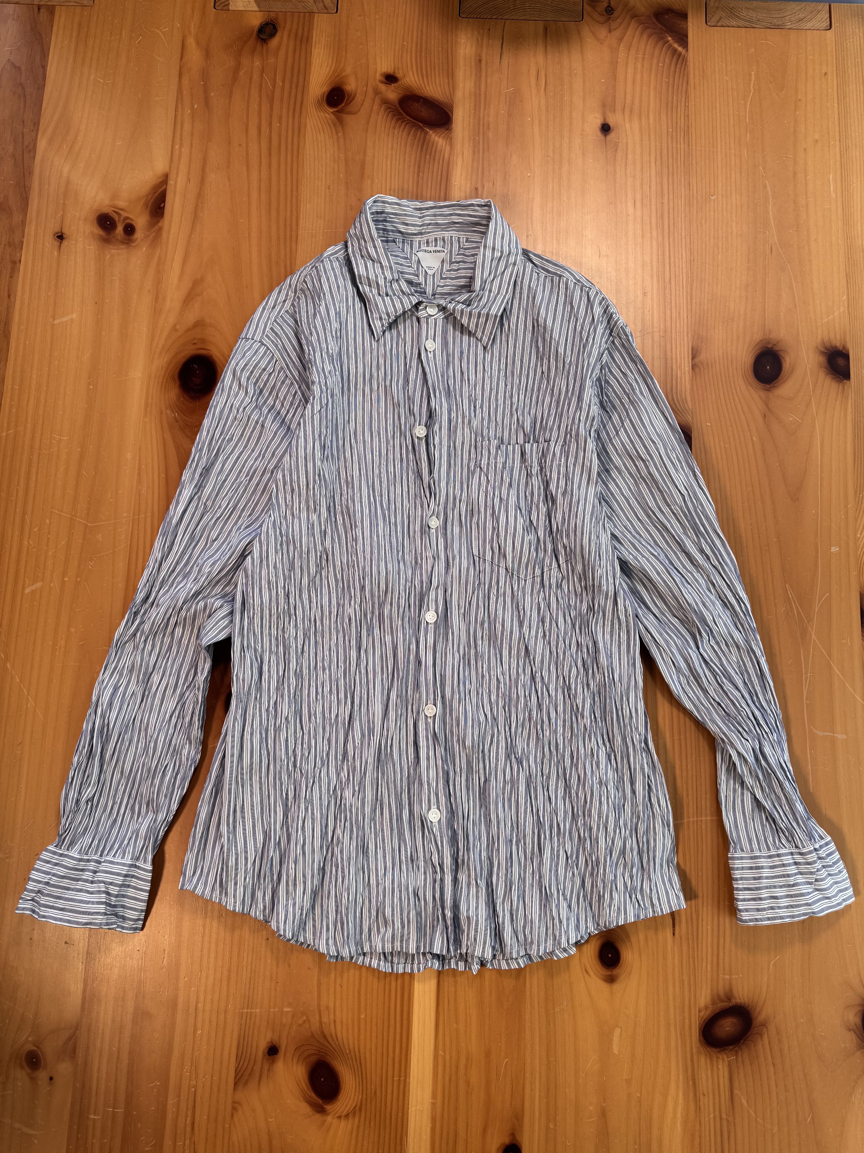 Bottega Veneta Bottega Veneta Crinkle Dress Shirt Pinstripe Size US L / EU 52-54 / 3 - 1 Thumbnail