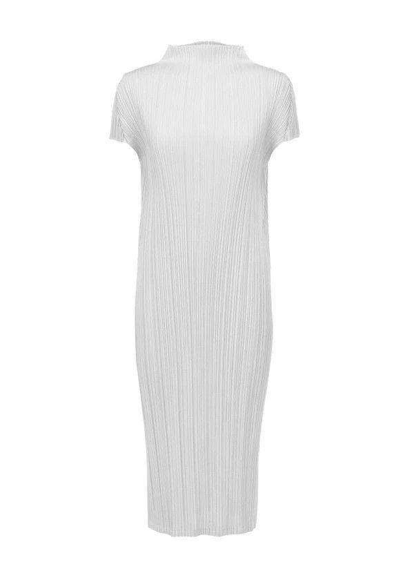 Issey Miyake Issey Miyake size:2 White semi-high-neck short-sleeved dre Size S / US 4 / IT 40 - 1 Thumbnail