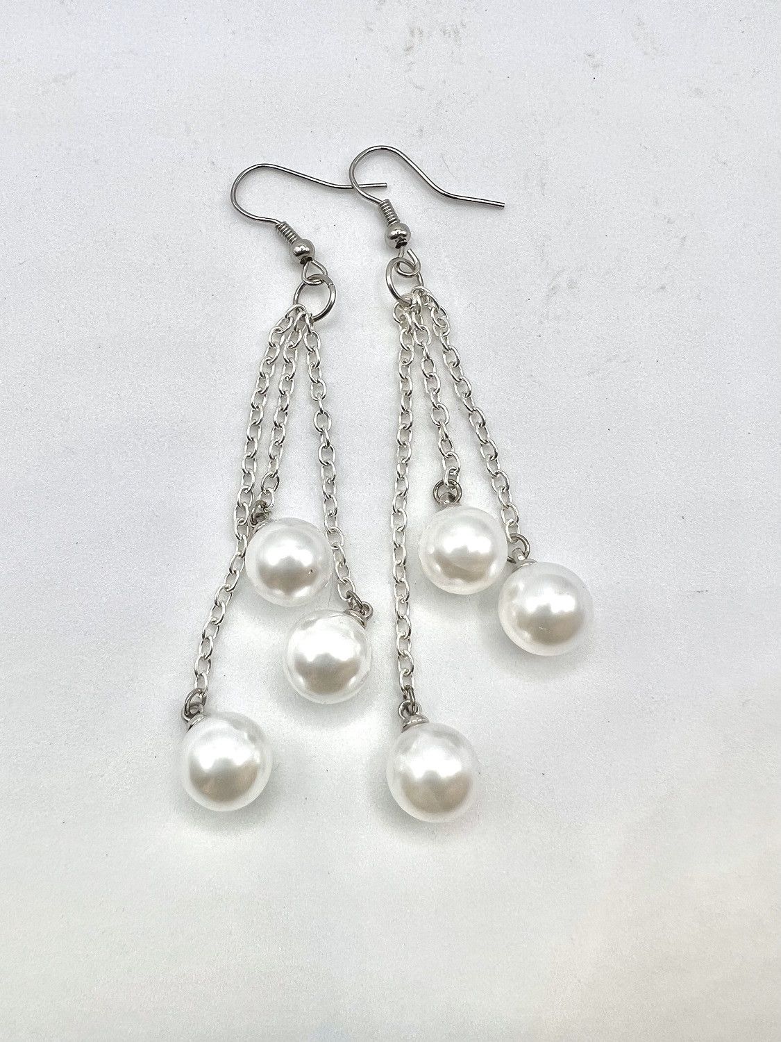 Handmade White Pearl Beads Dangle Earrings Size ONE SIZE - 4 Thumbnail