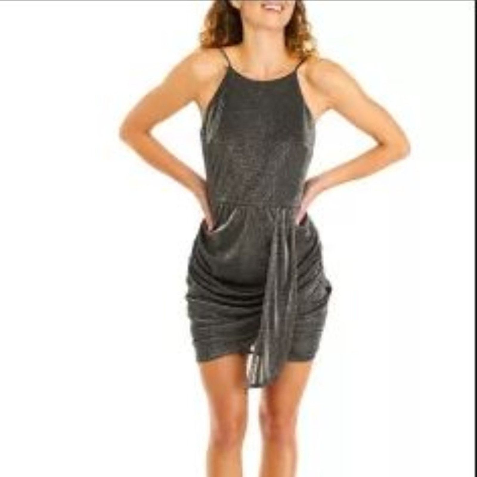 Other A Byer Women's Halter Side Ruched Metallic Knit Sheath Dress Size L / US 10 / IT 46 - 2 Thumbnail