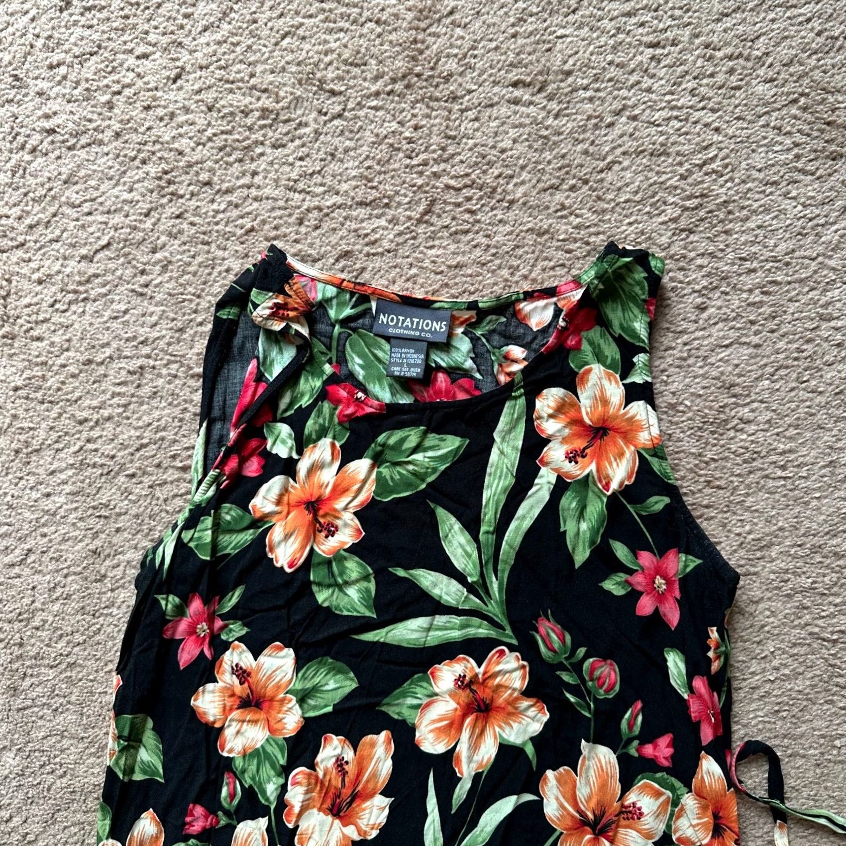 Vintage Notations Top Womens Large Floral Rayon Lightweight Straps Pullover Black Size L / US 10 / IT 46 - 3 Thumbnail