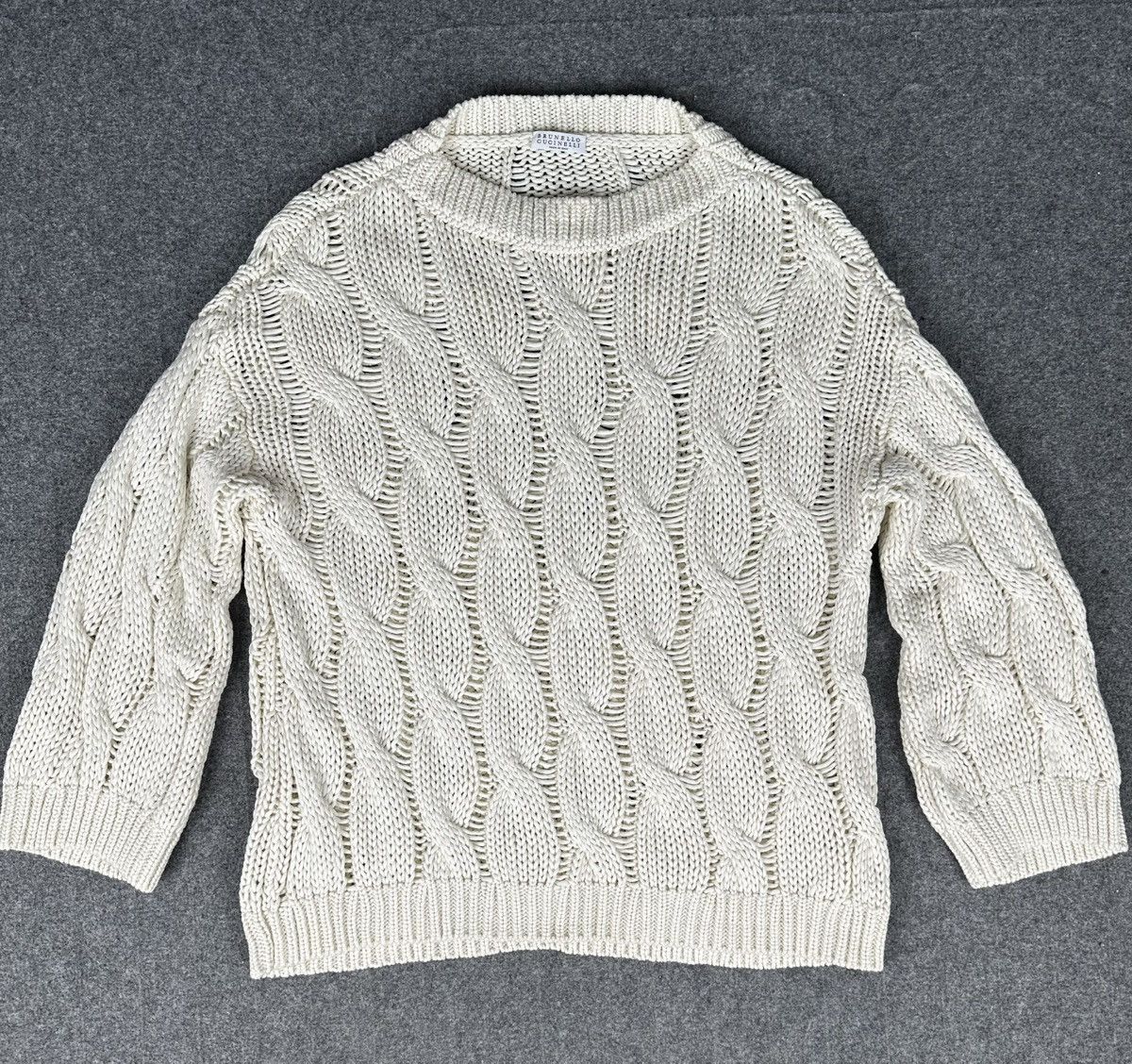Brunello Cucinelli Brunello Cucinelli - Cable Knit Sweater - Off White Color Size L / US 10 / IT 46 - 2 Thumbnail