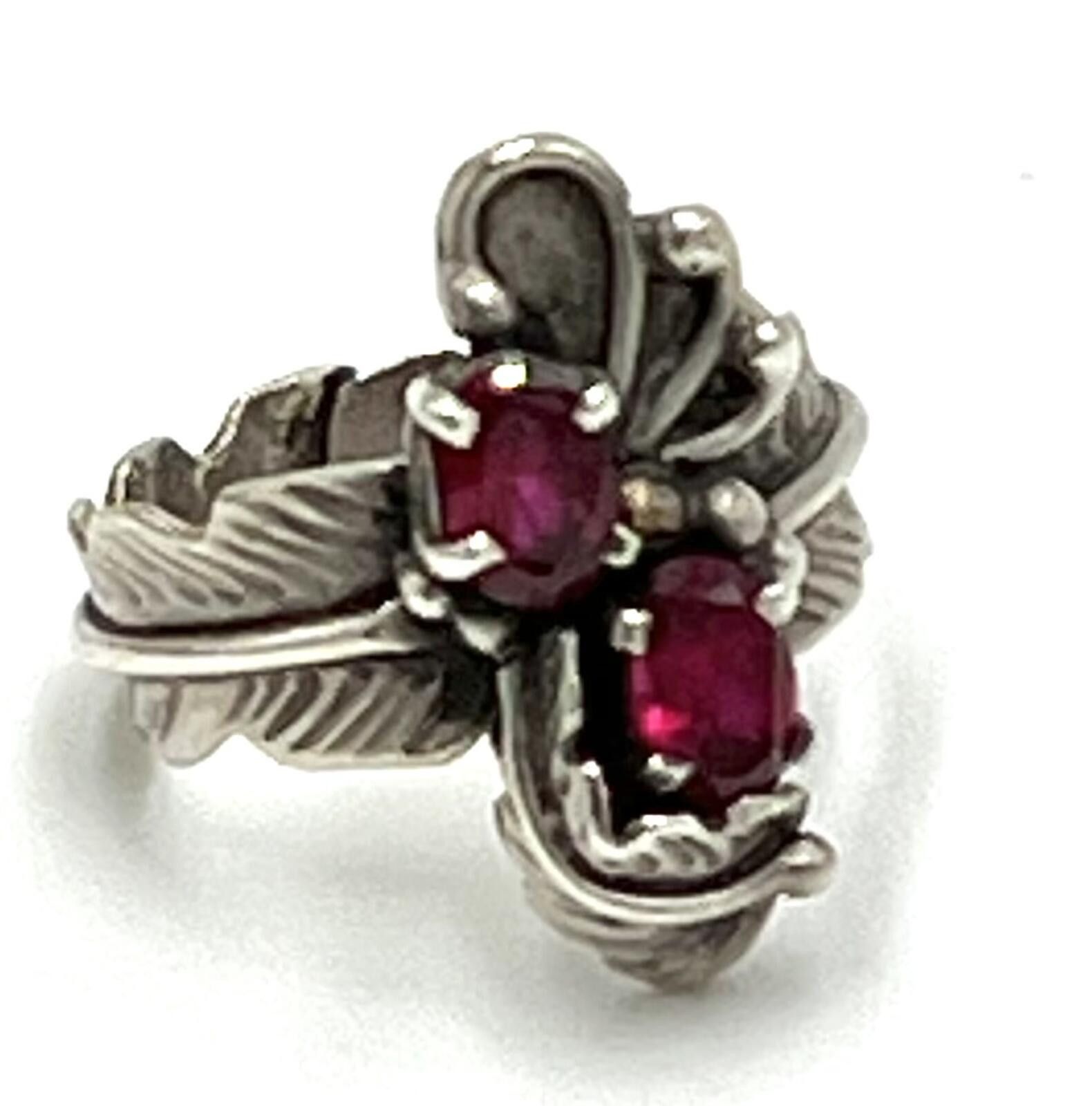 Other Rubies Set in Sterling Silver Native Floral & Feather Ring Size ONE SIZE - 1 Thumbnail