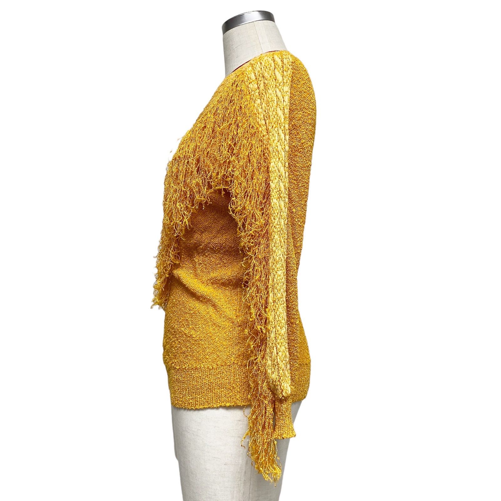 Vintage Vintage French Rags Womens Nubby Knit Long Sleeve Fringe Top Size ONE SIZE - 7 Thumbnail