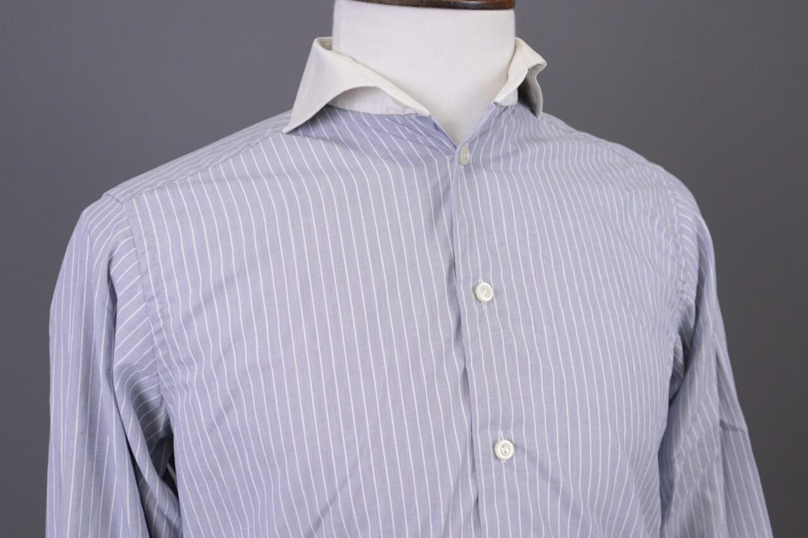 Eton Eton Contemporary Gray Pinstripe Down Shirt Size 38 / 15 Size US M / EU 48-50 / 2 - 8 Thumbnail
