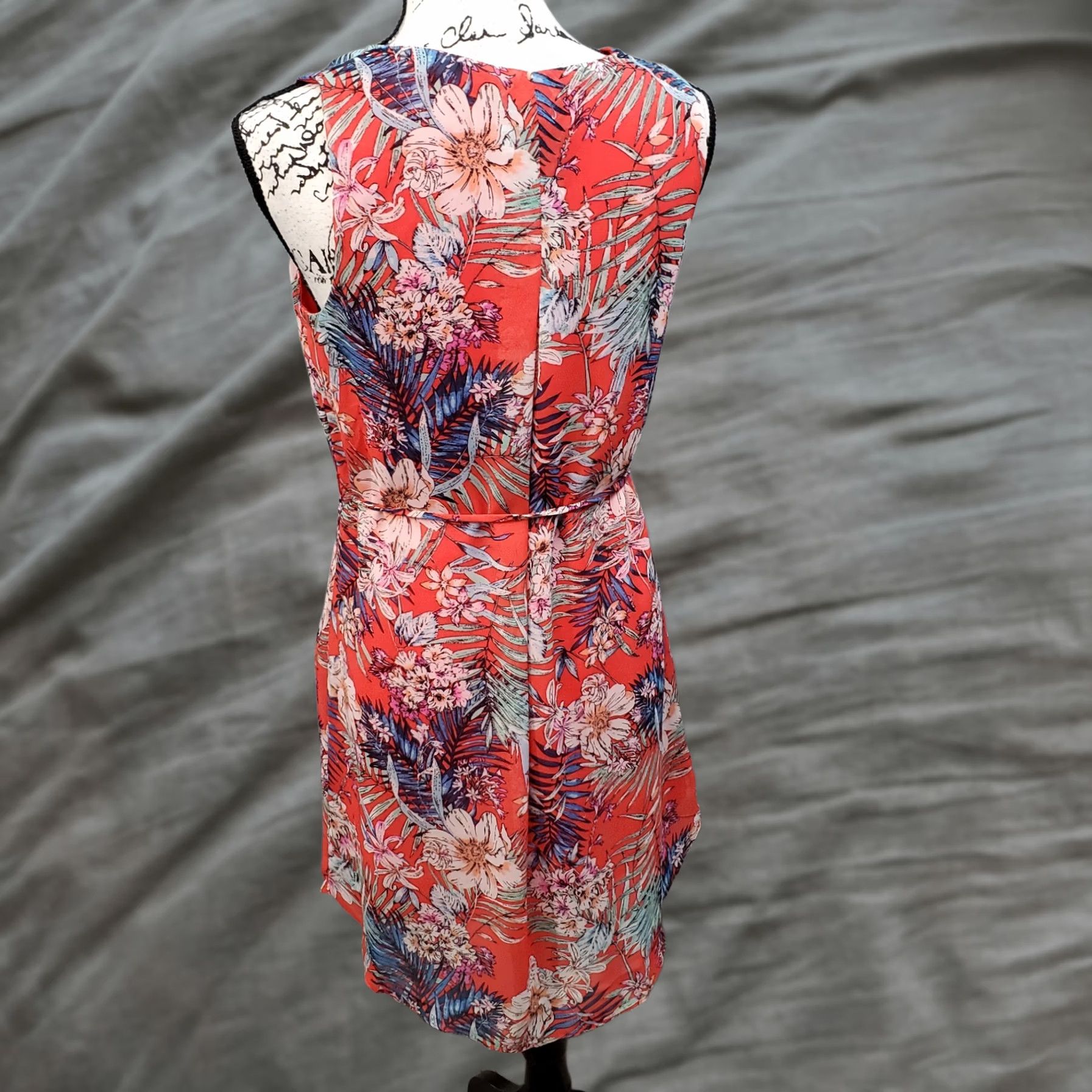 Vintage SOHO Apparel Womens PS Floral Leaf Lined Ruffle Front Tie Waist Mini Dress Shirt Dress Size S / US 4 / IT 40 - 1 Thumbnail