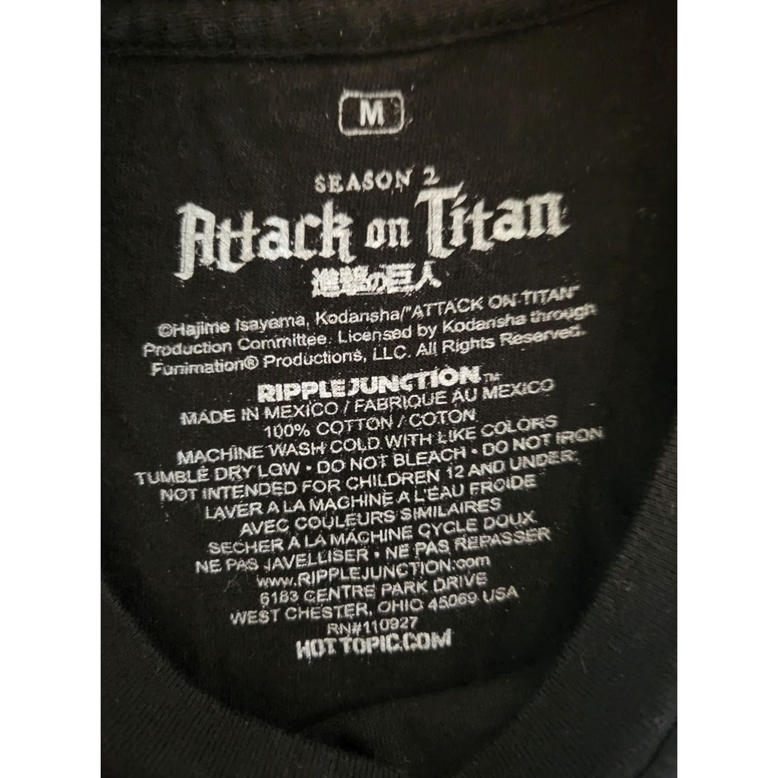 Ripple Junction Attack on Titan T-Shirt Men's M Black Short Sleeve Cotton Anime Crew Neck Ripple Junction Shirt Size US M / EU 48-50 / 2 - 3 Thumbnail
