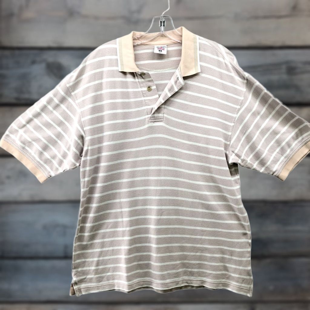 Vintage VINTAGE Columbia Polo Shirt Mens M Beige Peach Striped Short Sleeve Cotton N/A Size US M / EU 48-50 / 2 - 1 Thumbnail