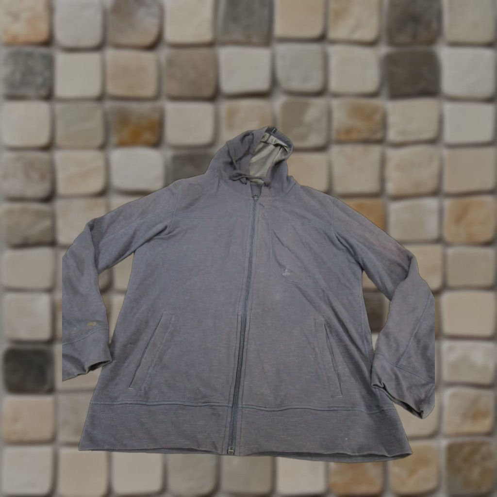Prana VINTAGE prAna Hoodie Mens Large Full Zip Gray Cotton Blend Fleece Stain Size US L / EU 52-54 / 3 - 1 Thumbnail