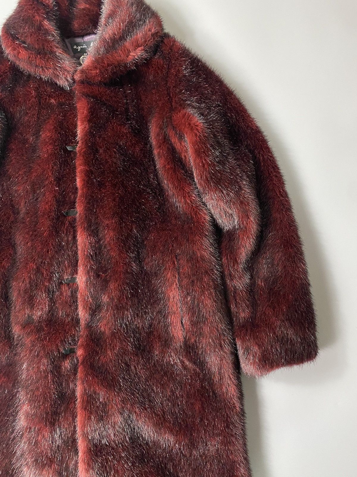 agnes b. Agnes B.- Burgundy Faux Fur Coat Size XS / US 0-2 / IT 36-38 - 3 Thumbnail