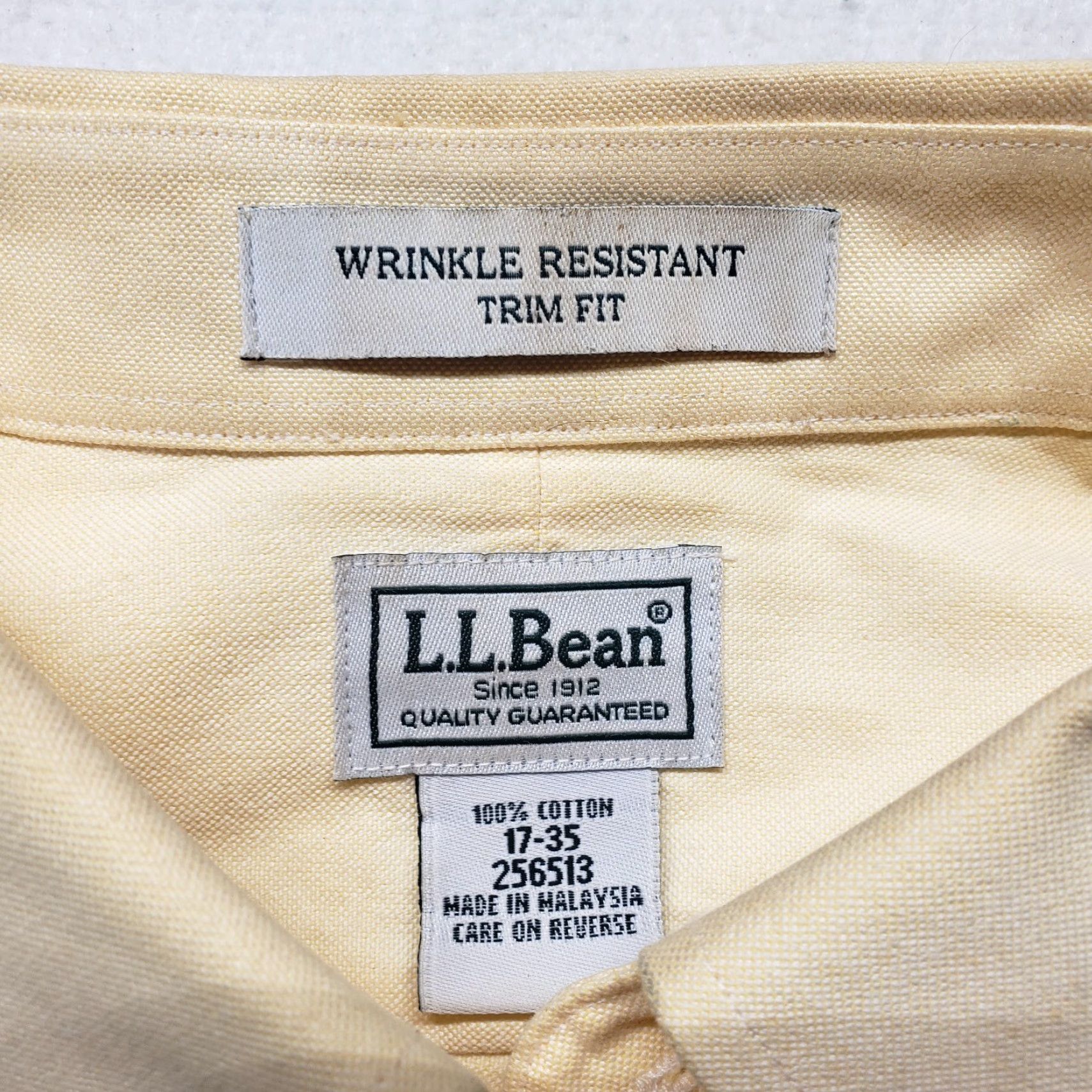 Vintage L.L. Bean Shirt Dress Shirt 100% Cotton Wrinkle Resistant Yellow Men 17 35 Oxford Button-Down Collar Vintage No Size US XL / EU 56 / 4 - 3 Thumbnail