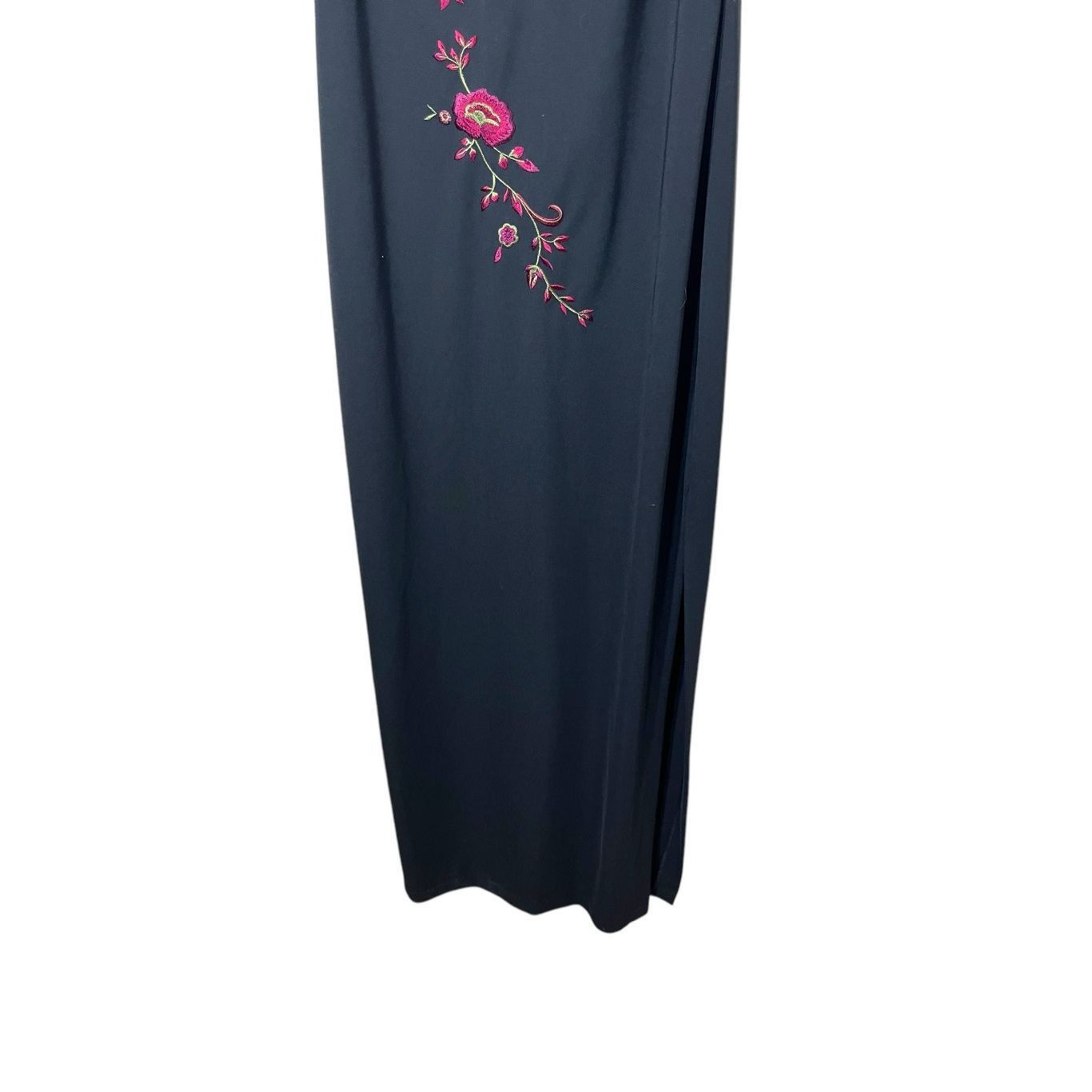 Other Vintage Arianna By Rachel Kaye Y2K Black Maxi Gown Embroider Size L / US 10 / IT 46 - 3 Thumbnail