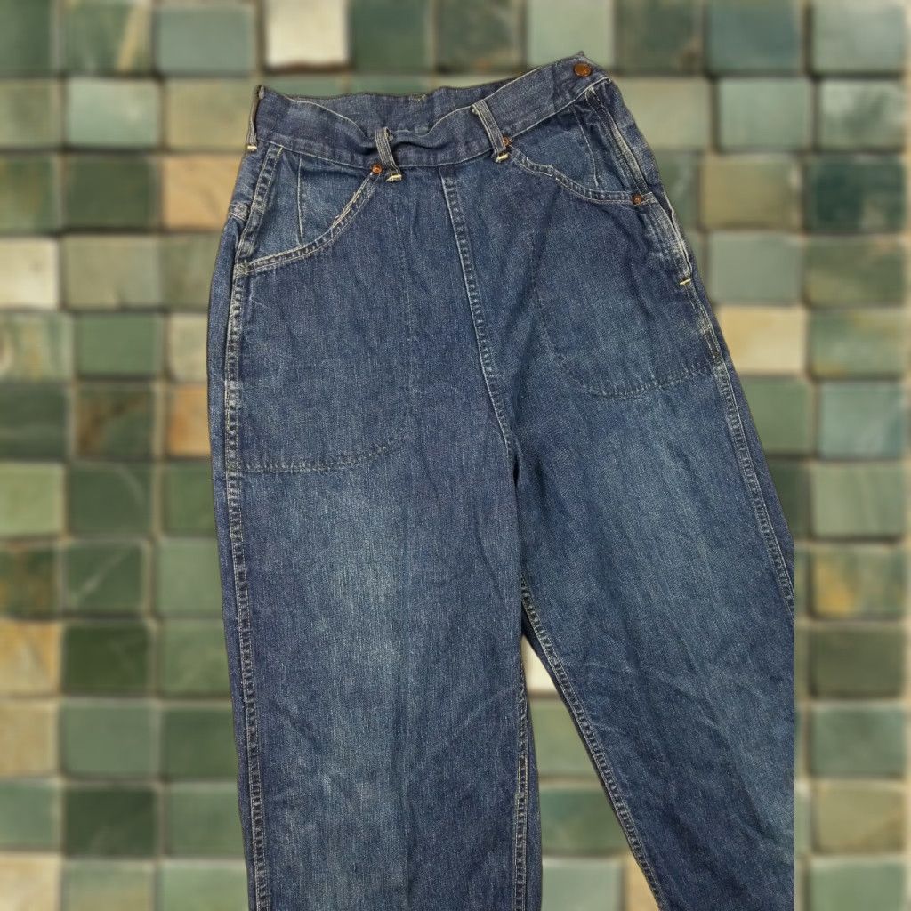 Lee VINTAGE Lee High Waisted Side Zip Jeans 27 x 29 USA Denim Blue 1940s Rockabilly Mens Size US 27 - 1 Thumbnail
