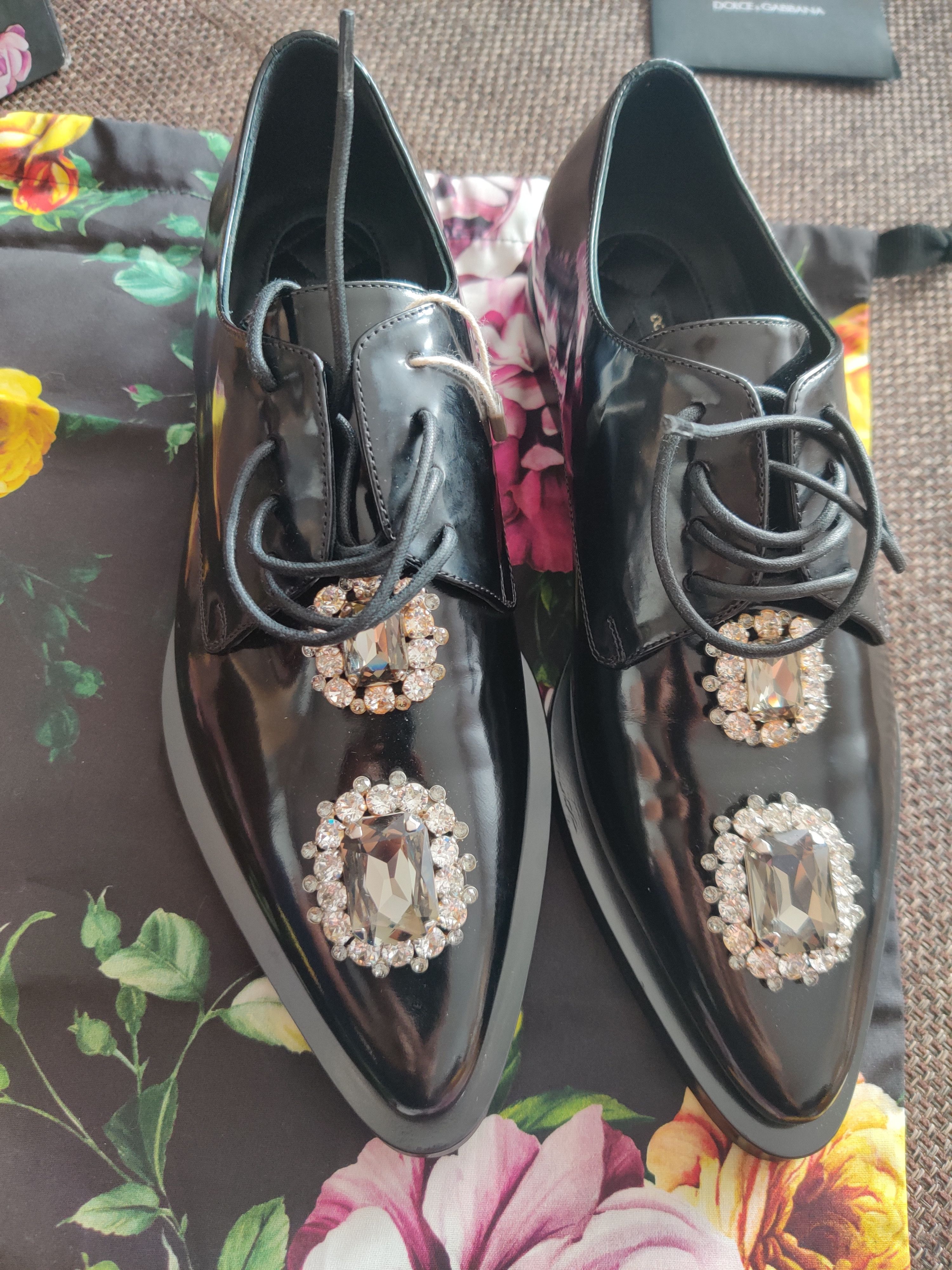 Dolce & Gabbana dolce & gabbana black leather crystal lace up formal shoes Size US 6 / IT 36 - 10 Thumbnail