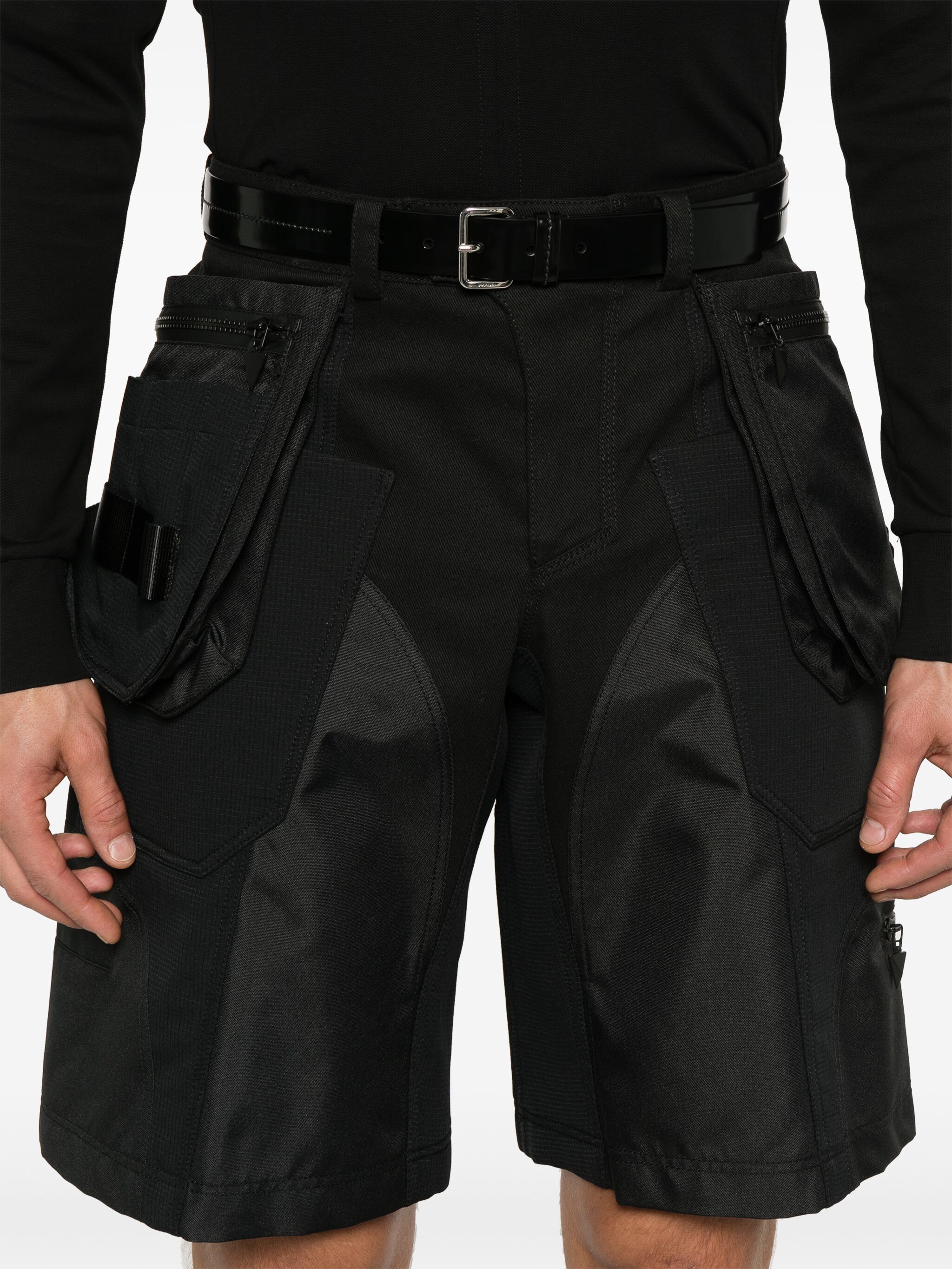 Mugler o1s22i1n1124 Bi-Material Cargo Bermuda Short in Black Size US 32 / EU 48 - 5 Thumbnail