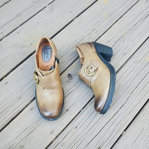 Born Born Canty Tan Leather Burnished Chunky Heel Buckle Western Size US 9.5 / IT 39.5 - 1 Thumbnail