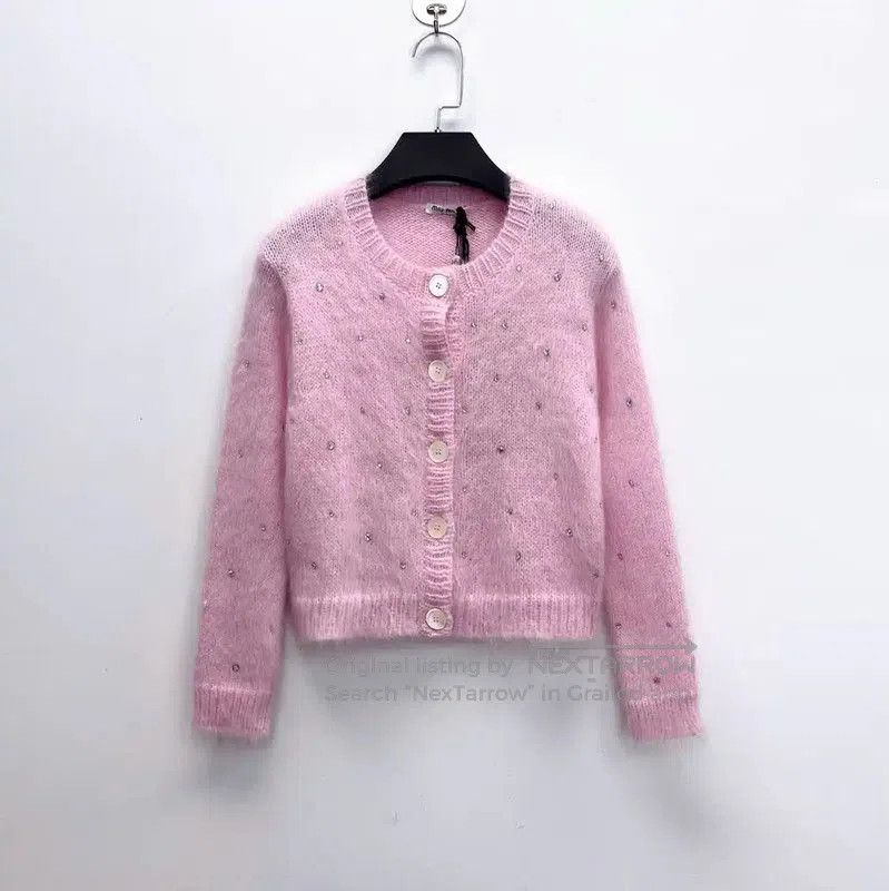 Miu Miu Miu Miu Light Pink Wool Logo Cardigan . Size L / US 10 / IT 46 - 1 Thumbnail