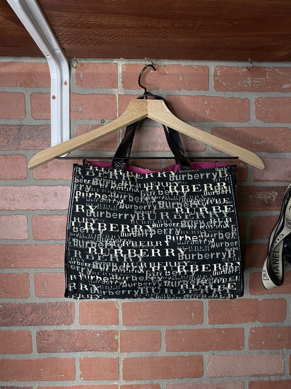 Burberry Burberry Spellout Logo Tote Bag Canvas Leather Handbag Y2K Size ONE SIZE - 7 Thumbnail