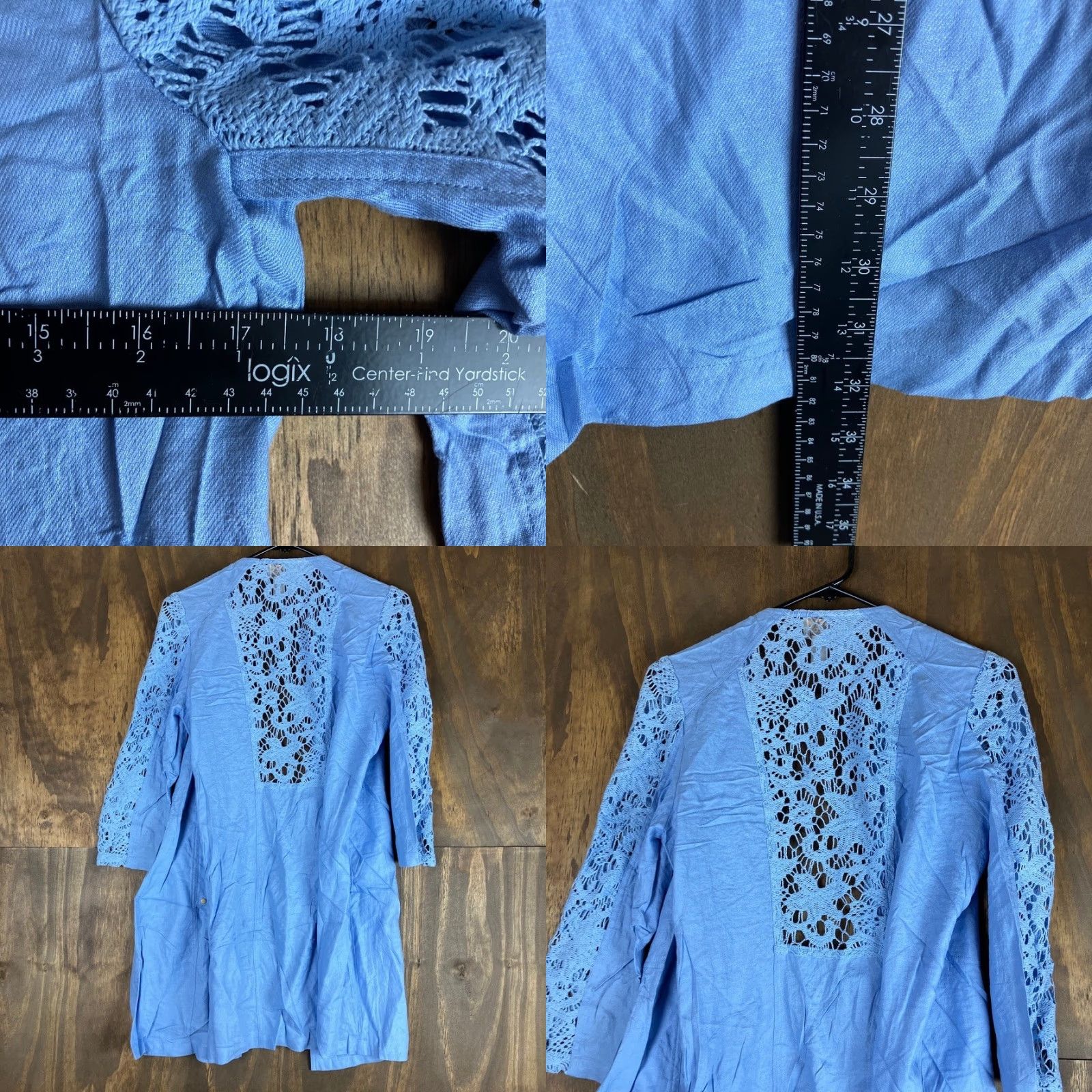 Vintage Chicos Womens Jacket Blue Lace Duster Open Front 3/4 Sleeve Linen Blend S Size S / US 4 / IT 40 - 8 Thumbnail
