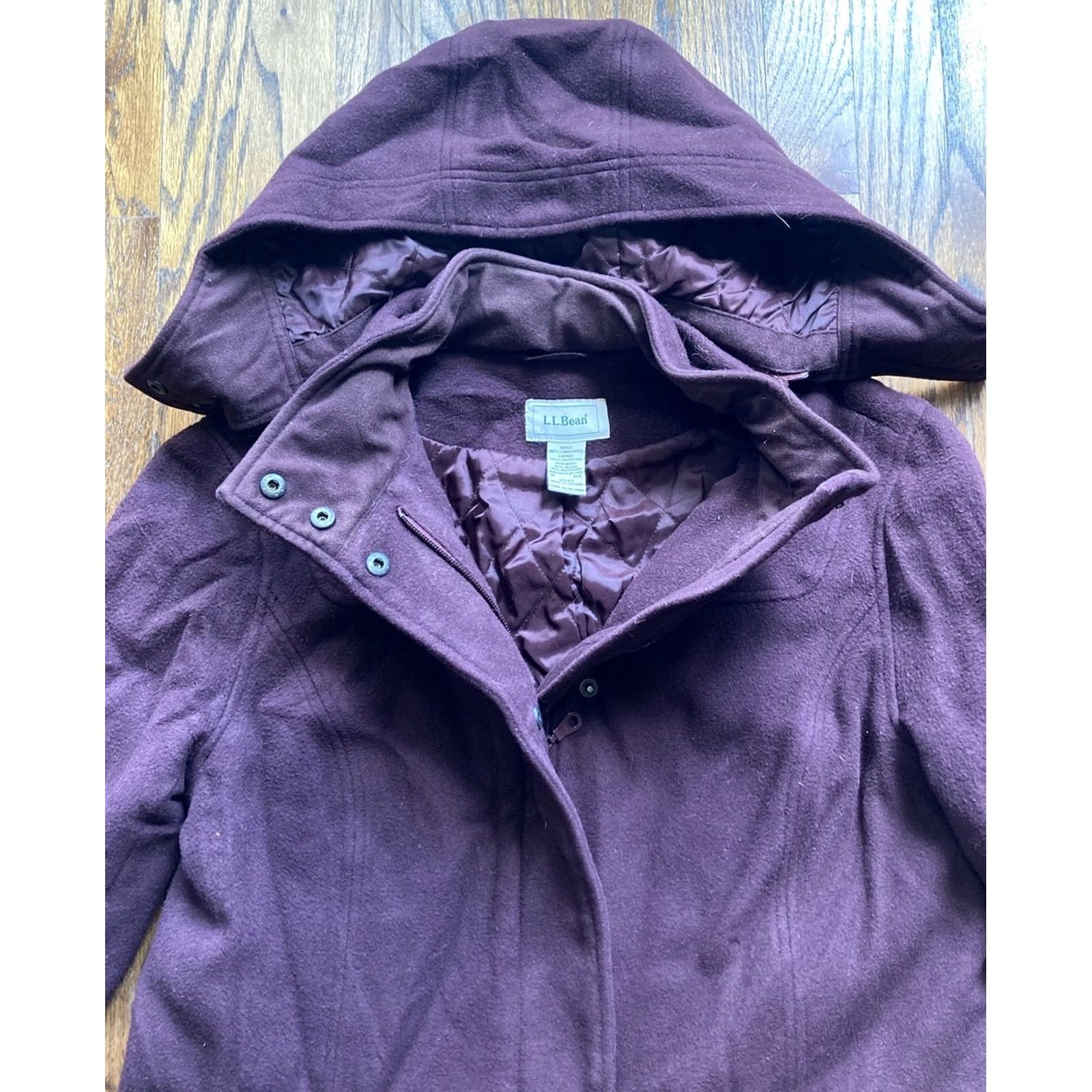 Vintage VINTAGE L.L. Bean Coat Womens Medium Burgundy Wool Pea Coat Hooded Trench Size M / US 6-8 / IT 42-44 - 4 Thumbnail