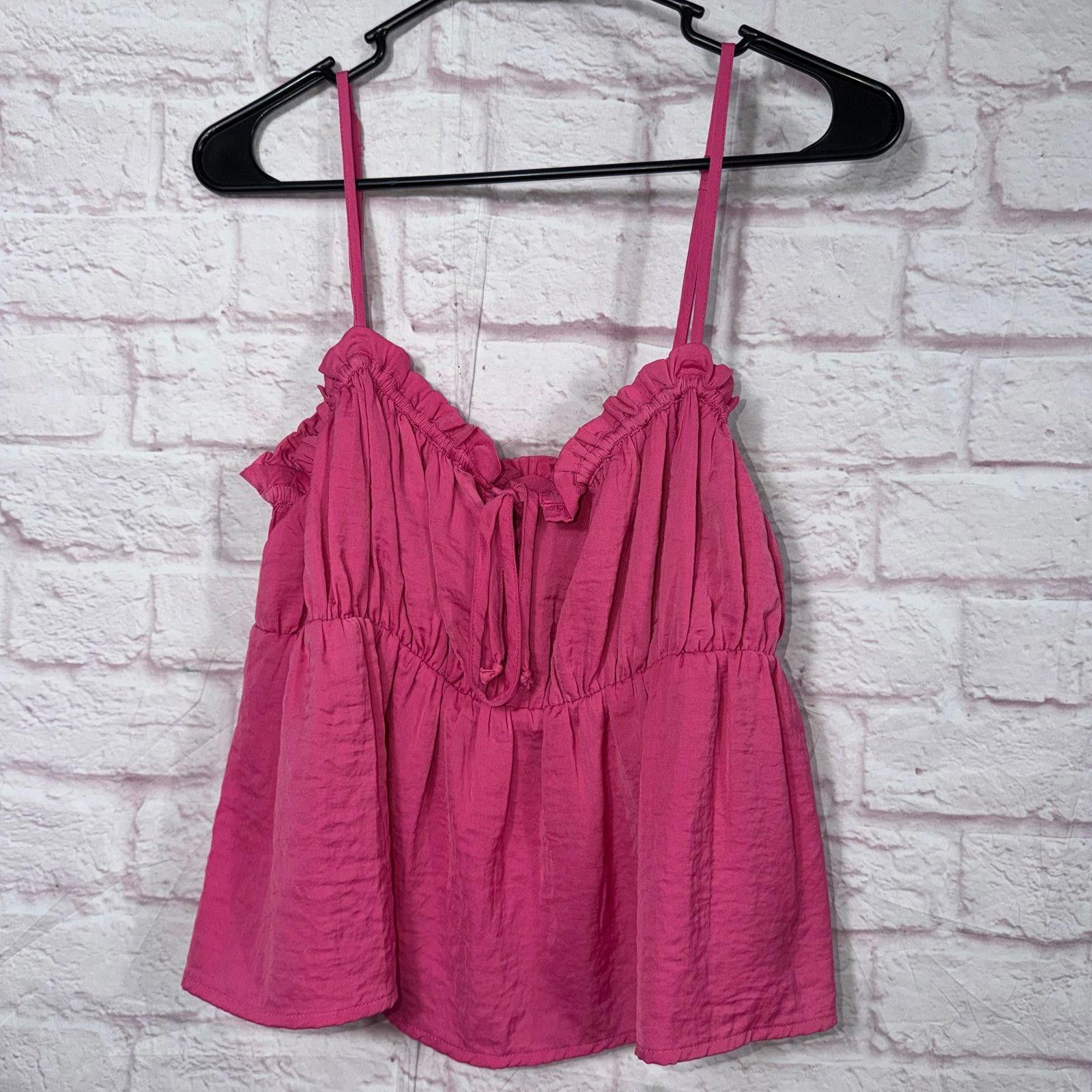 American Eagle Outfitters American Eagle Large Pink Ruffle Tank Top Size L / US 10 / IT 46 - 1 Thumbnail