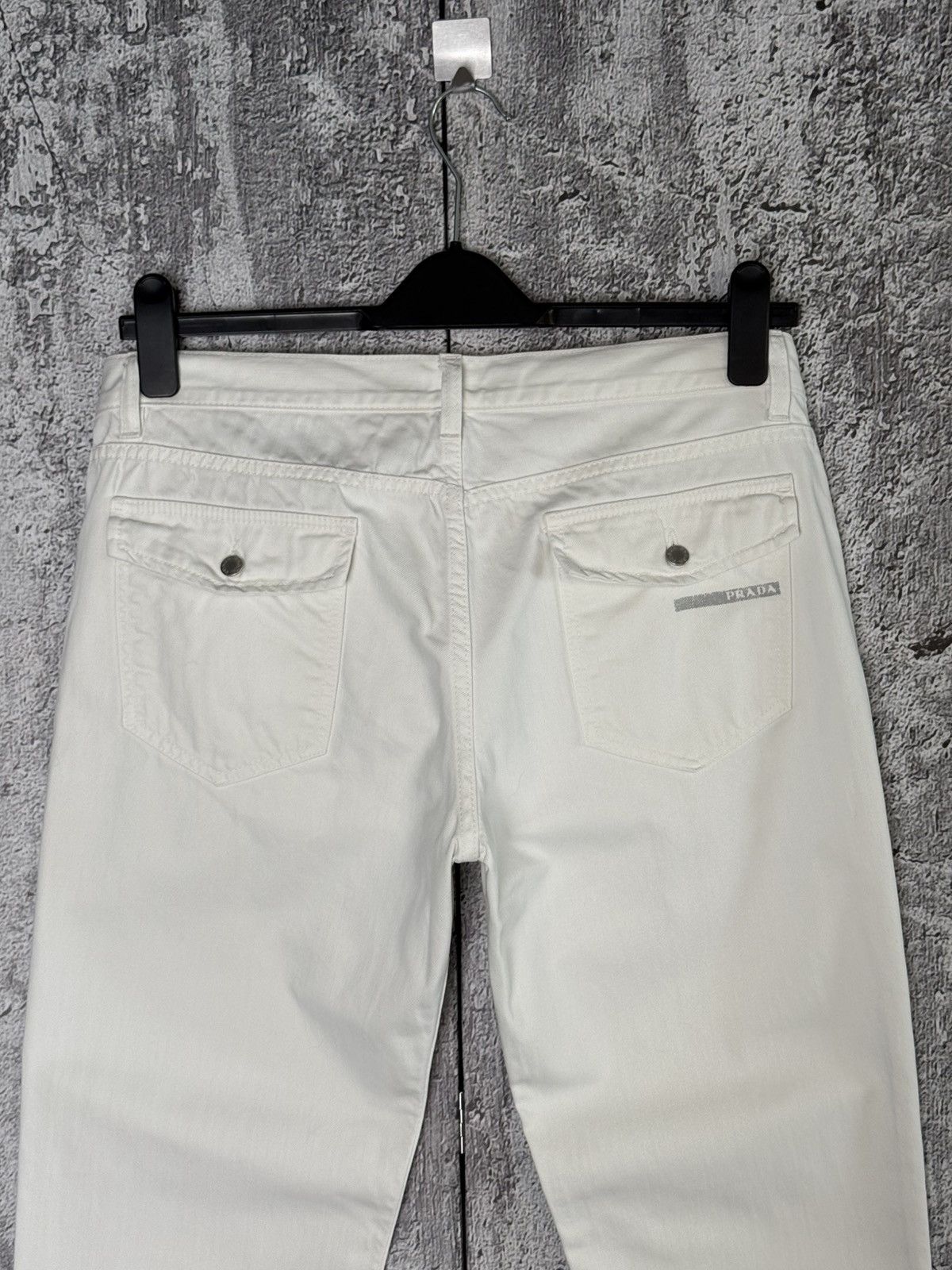 Prada Prada White Cropped Denim Pants Capri Trousers Logo Detail Size 31" - 2 Thumbnail