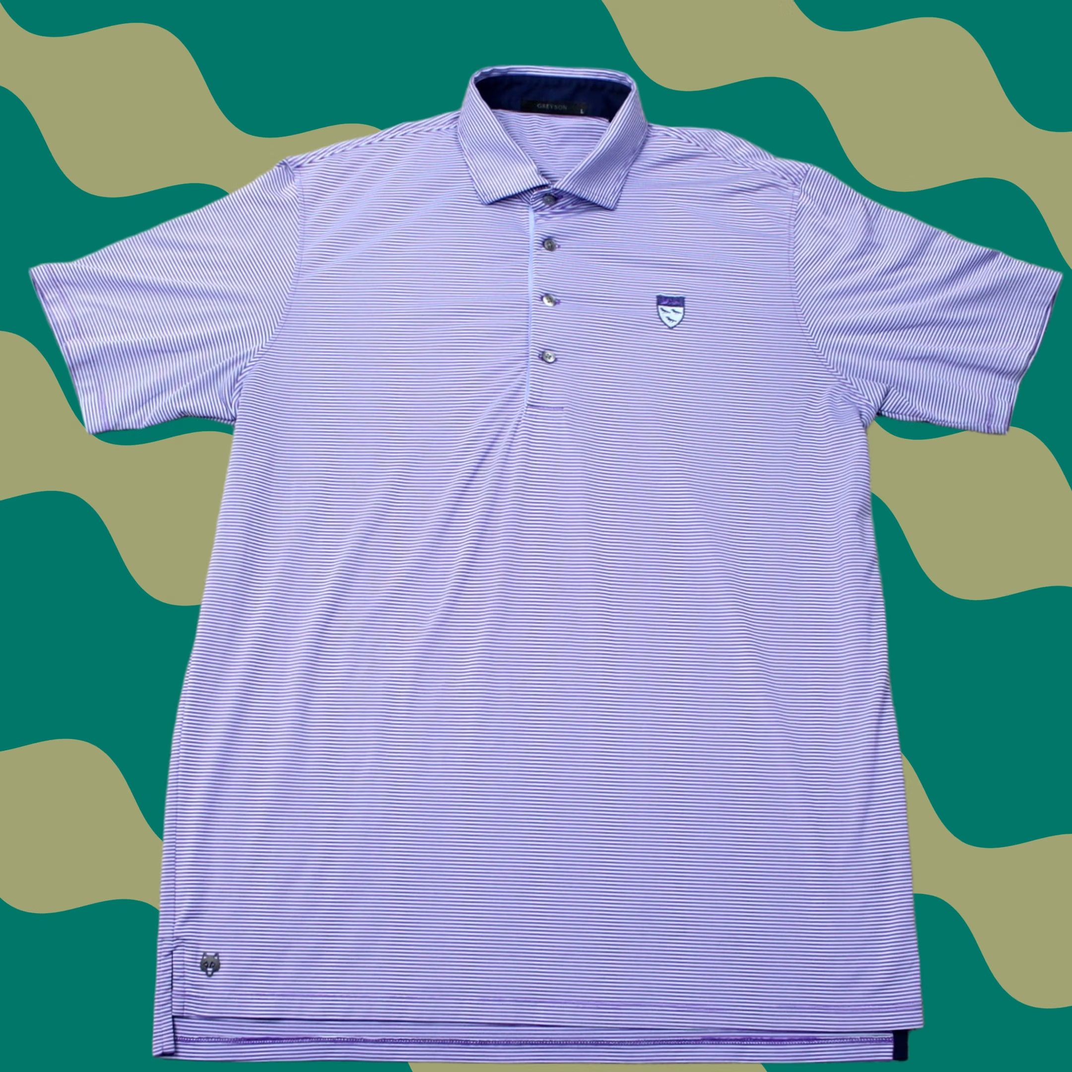 Vintage Greyson Polo Shirt Mens Large Purple Striped Golf Polyester Stretch Short Sleeve Size US L / EU 52-54 / 3 - 1 Thumbnail