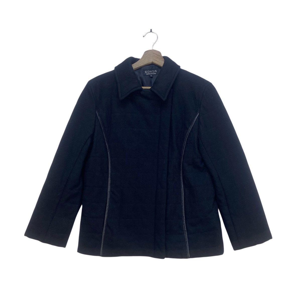 Designer × Sonia Rykiel Sonia Rykiel Leather Trimmed Wool Jacket Coat Size XS / US 0-2 / IT 36-38 - 1 Thumbnail