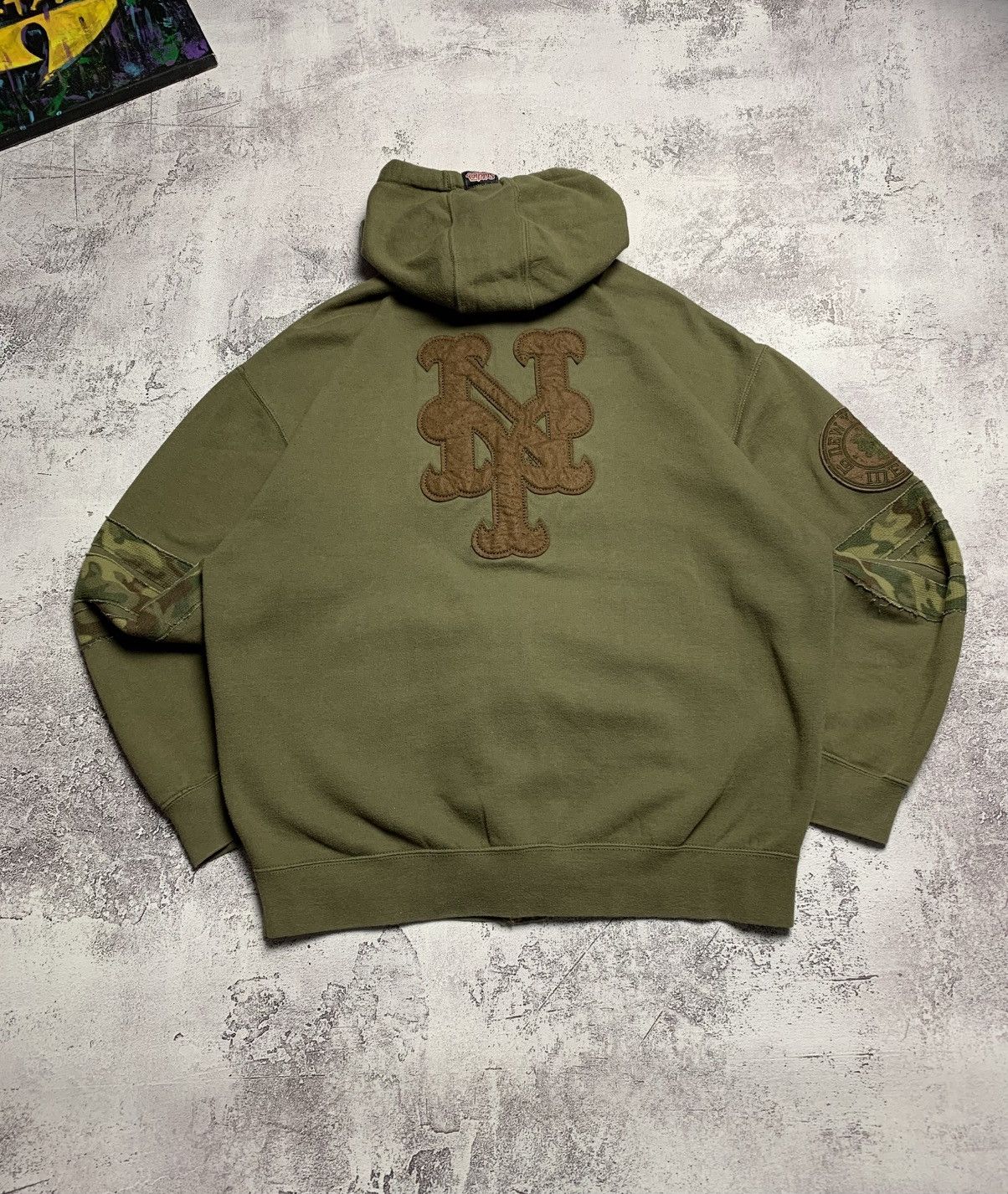 MLB Vintage NY New York Mets Camo Green Stitches Hoodie Size Size US L / EU 52-54 / 3 - 1 Thumbnail