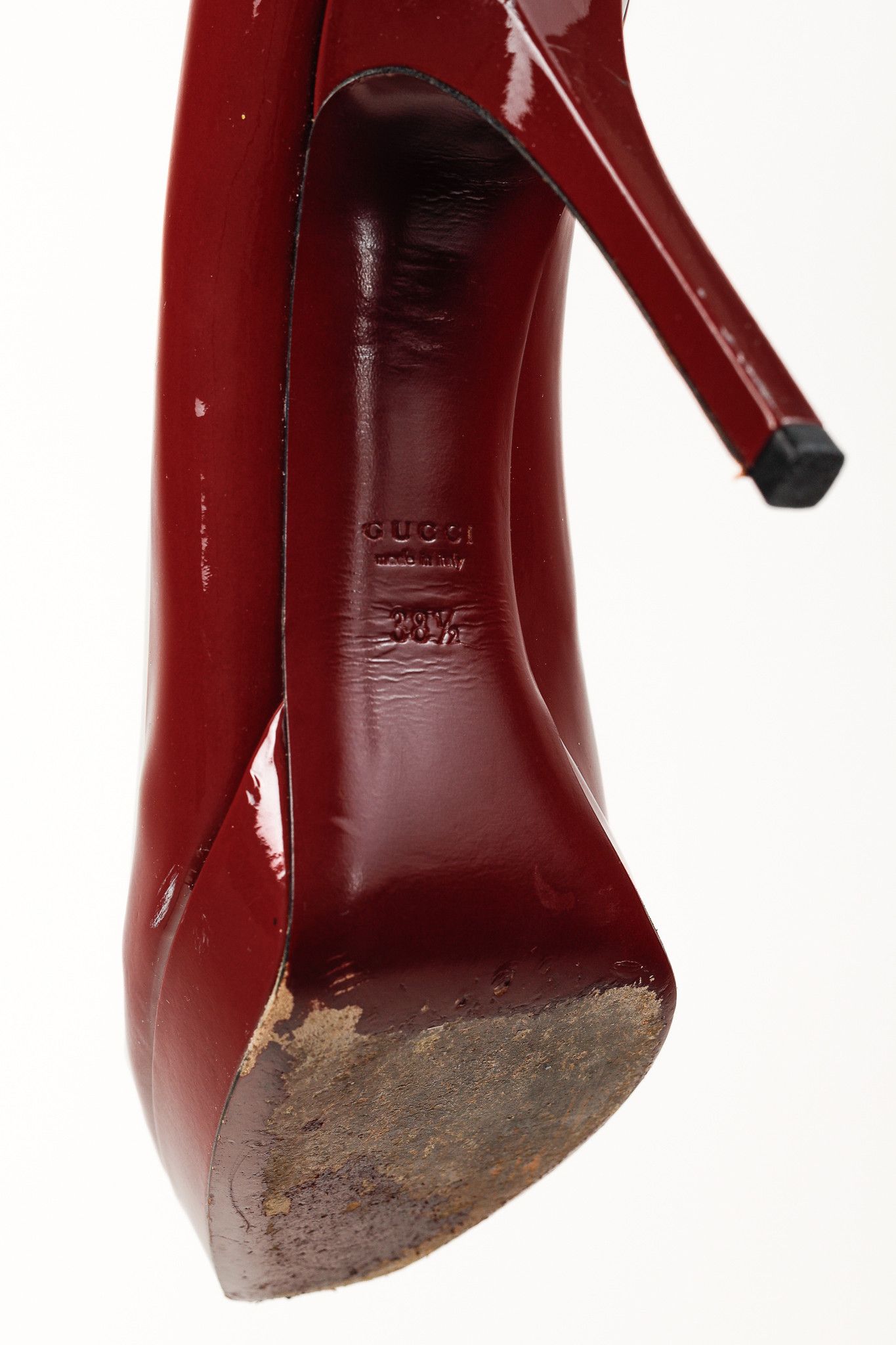 Gucci Gucci Burgundy Vernice Crystal Square-Toe Platform Pumps Size US 8 / IT 38 - 5 Thumbnail