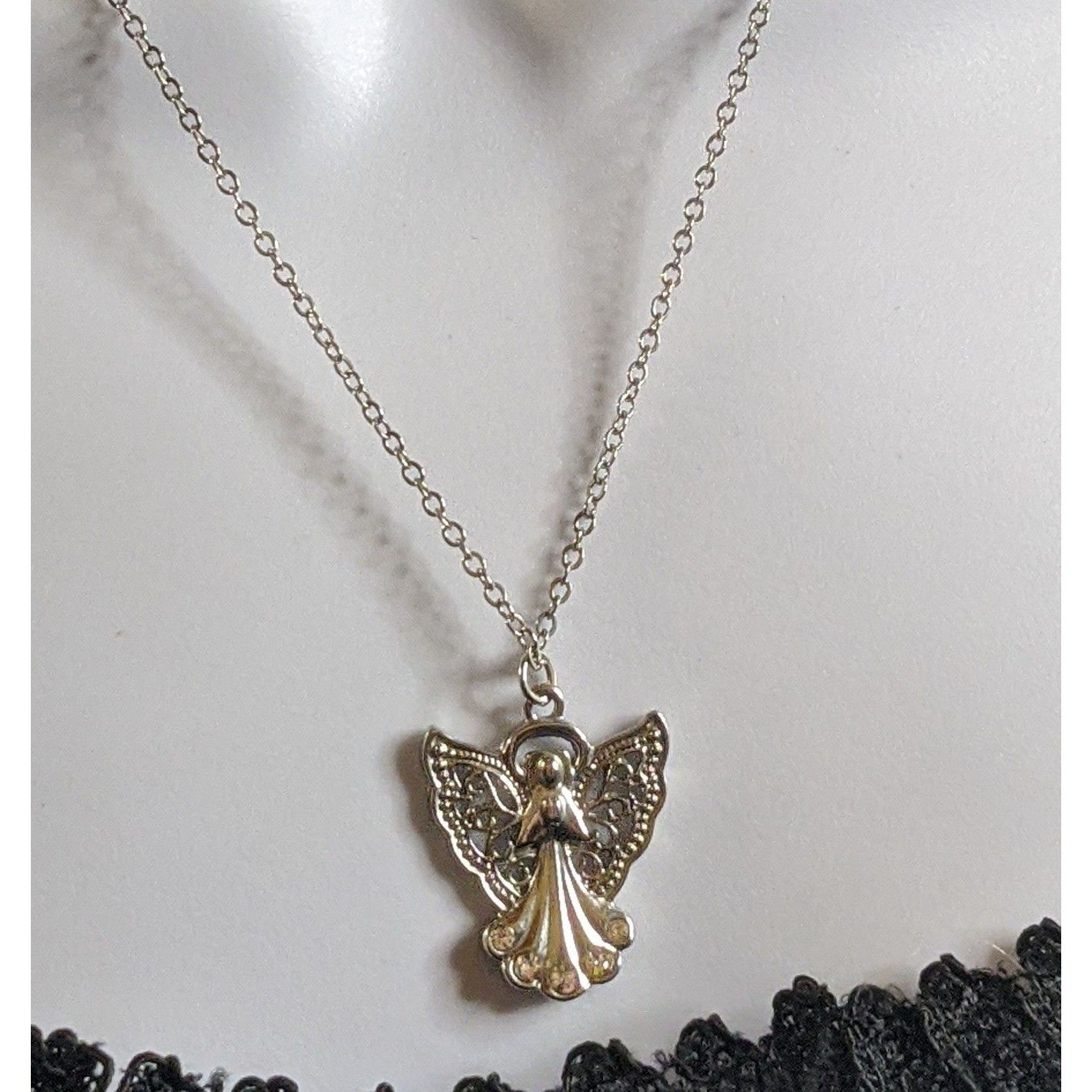 Other Religious Angel Pendant Necklace Silver Tone With Rhinestone Size ONE SIZE - 1 Thumbnail