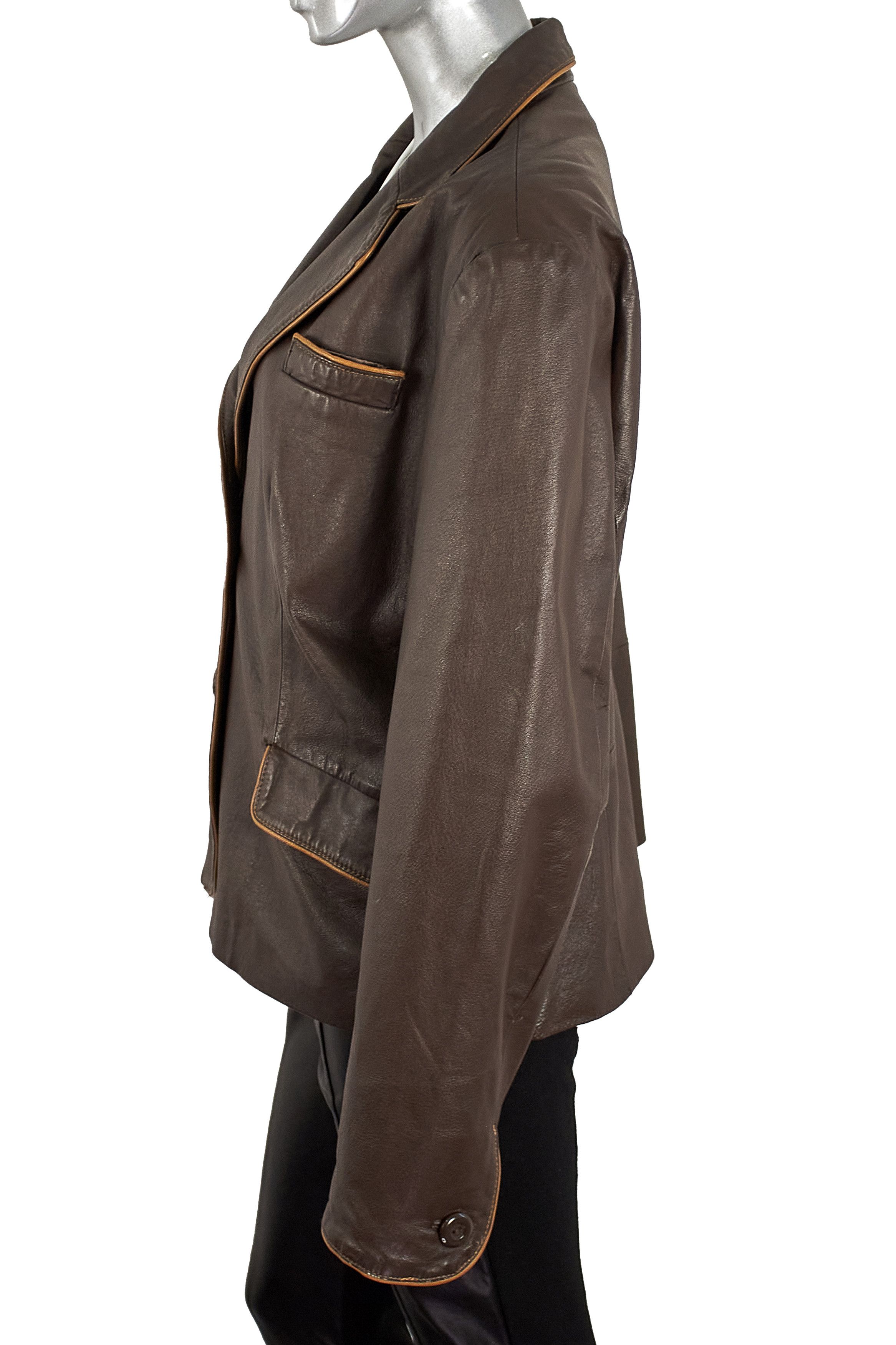 Vintage Vintage Brown Leather Blazer Jacket Made in England Size XL / US 12-14 / IT 48-50 - 6 Thumbnail