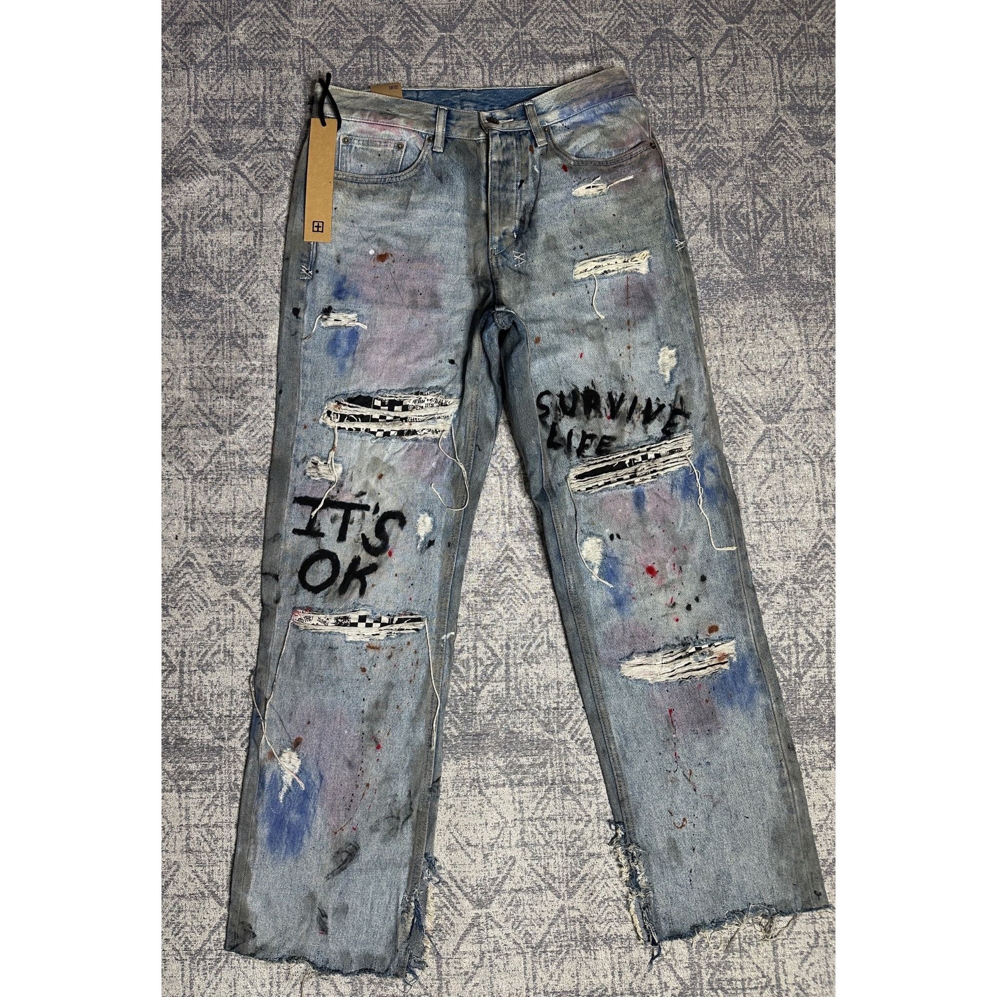 Ksubi Custom Embellished Distressed Paint Stained dyed treated Ksu Size US 31 - 1 Thumbnail